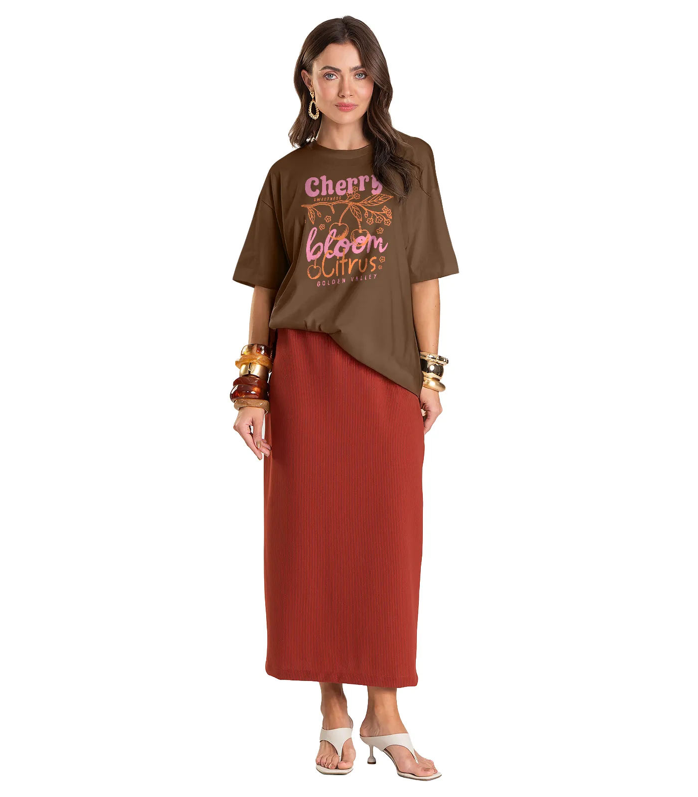 T- Shirt Feminina Oversized Dianna Marrom - Imagem 8