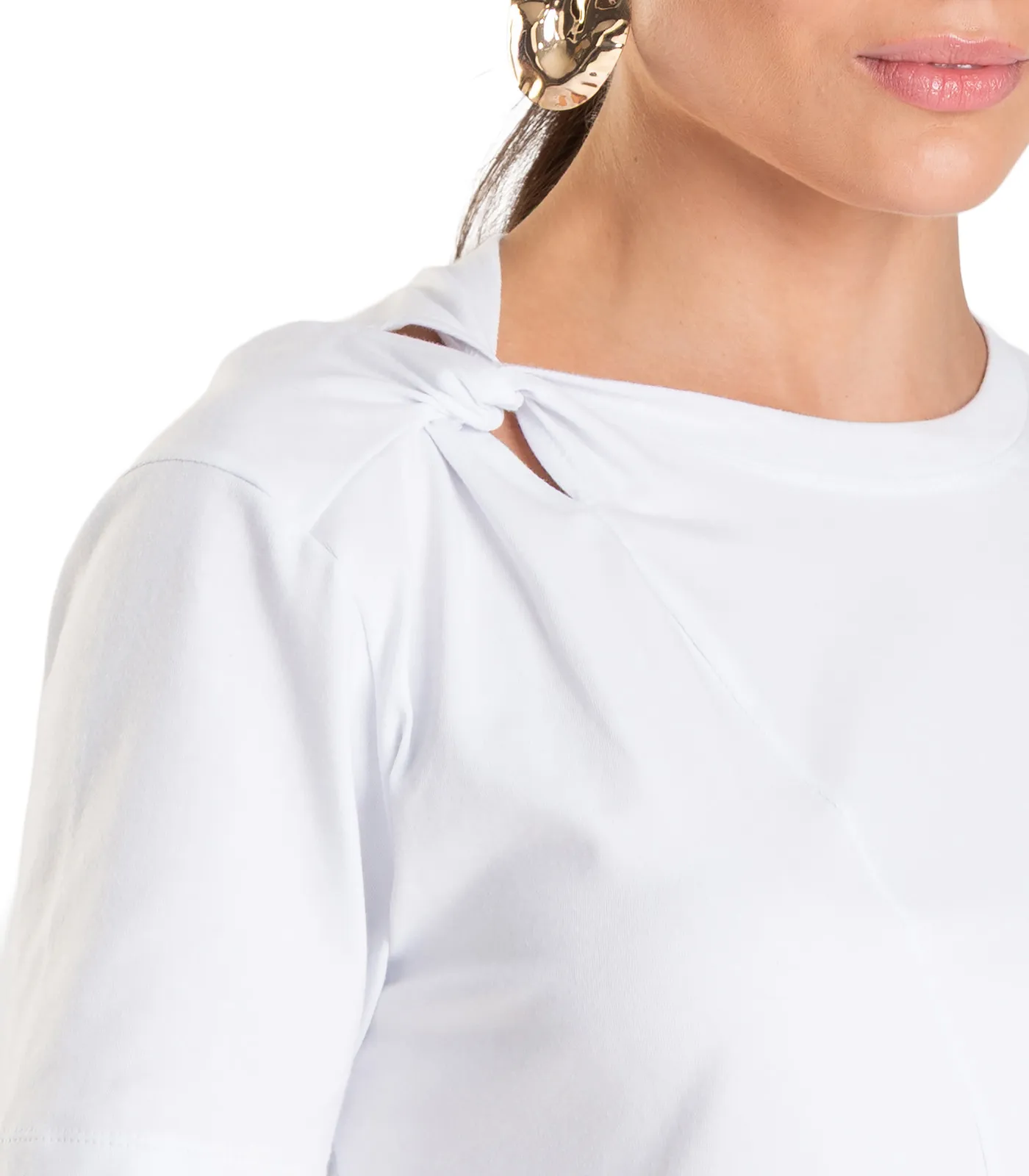 T- Shirt Feminina Com Detalhe em Nó Dianna Branco - Imagem 3