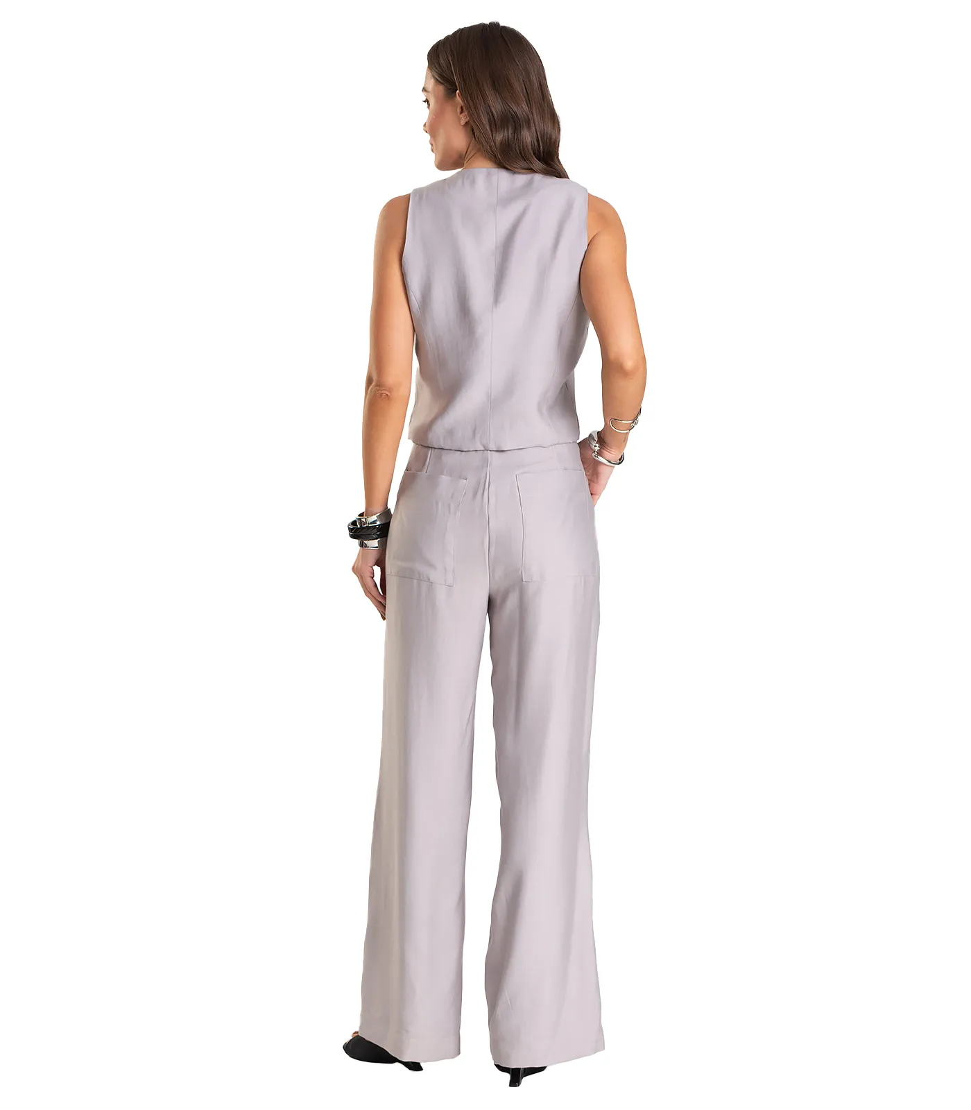 Calça Pantalona em Tecido Alfaiataria Dianna Cinza - Imagem 9