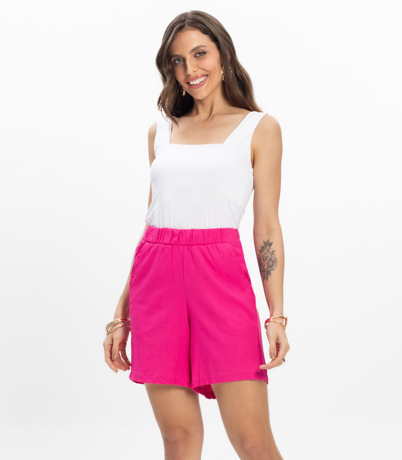 Bermuda Feminina Tecido Linho Rovitex Rosa - Imagem 5