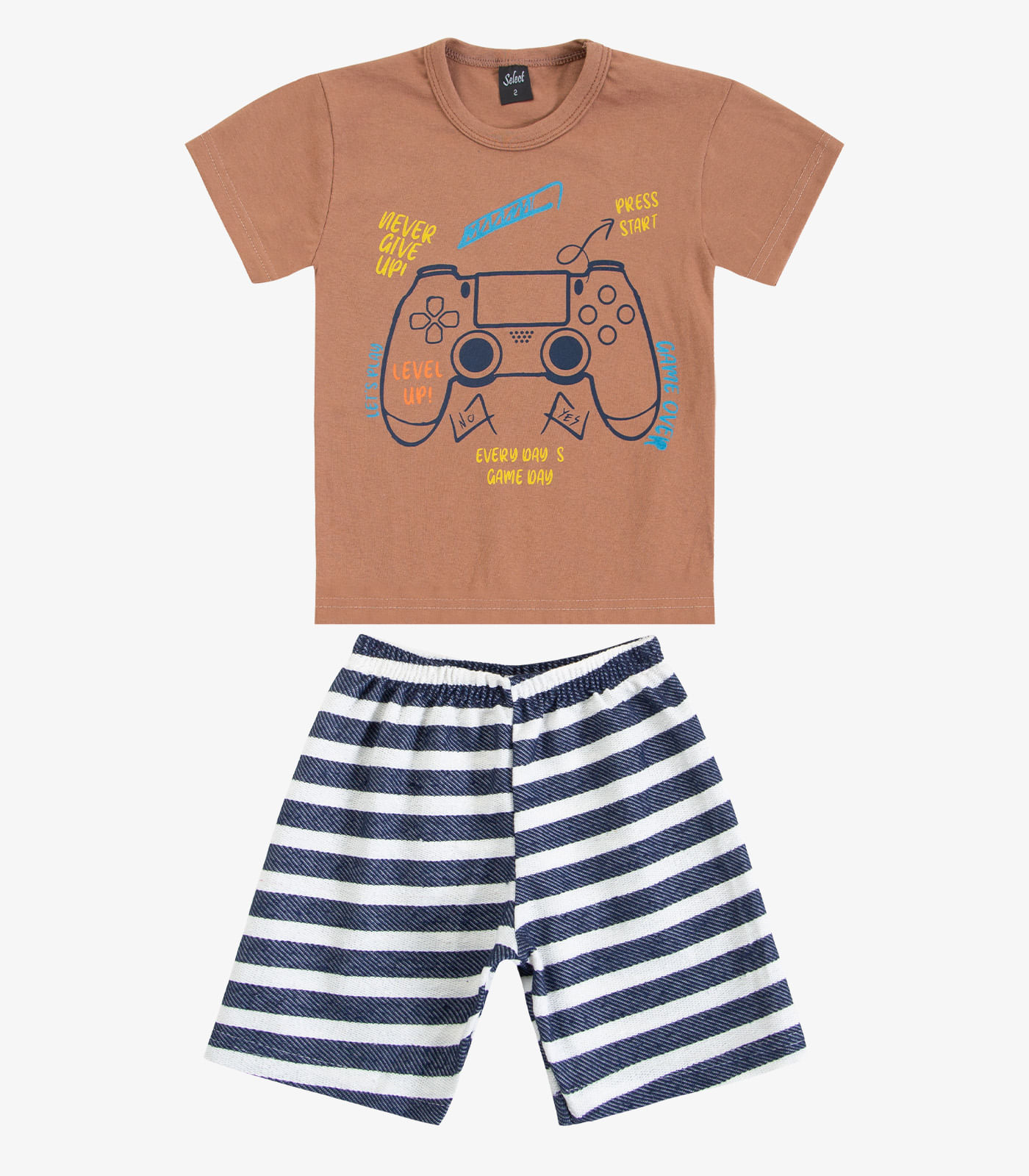 Conjunto Infantil Curto Verão Menino Select Marrom - Imagem 3
