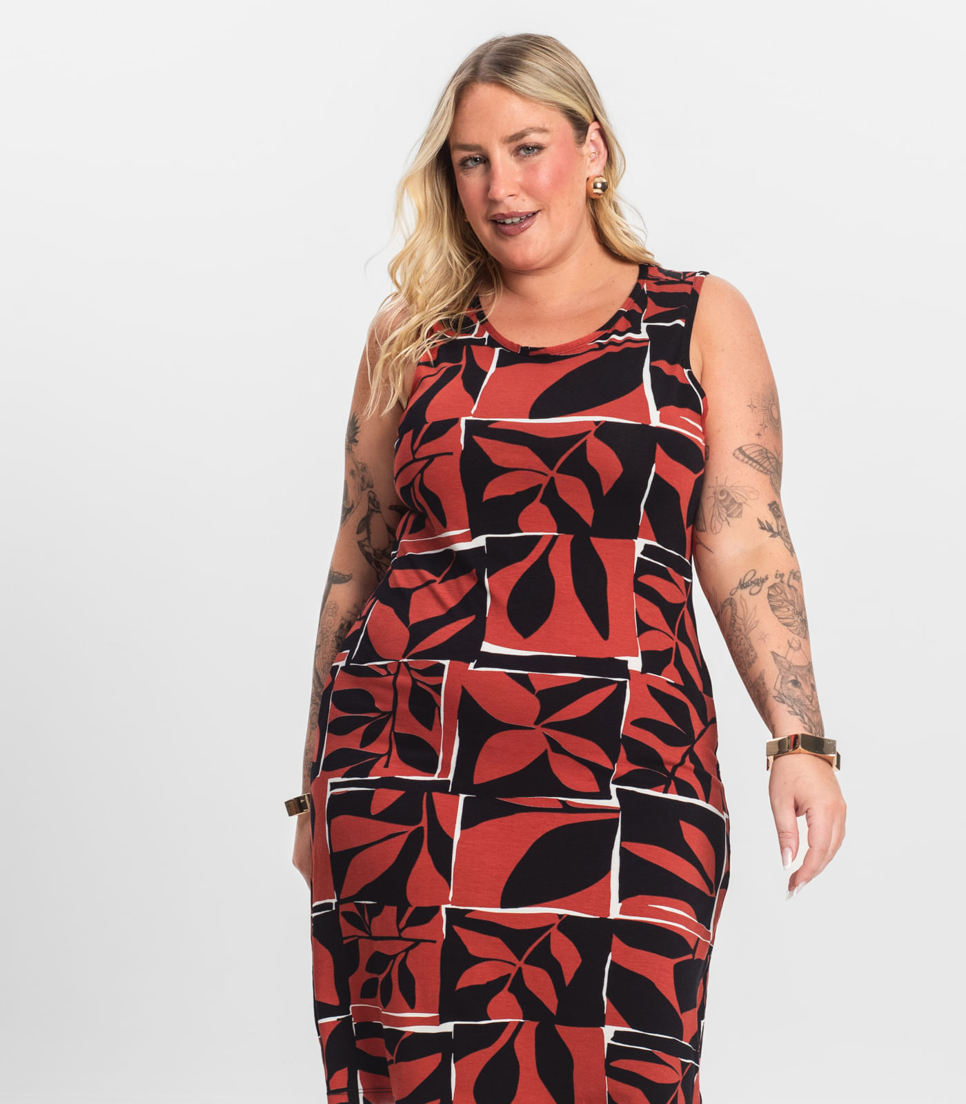 Vestido Plus Size Estampado Infinita Cor Laranja - Imagem 2