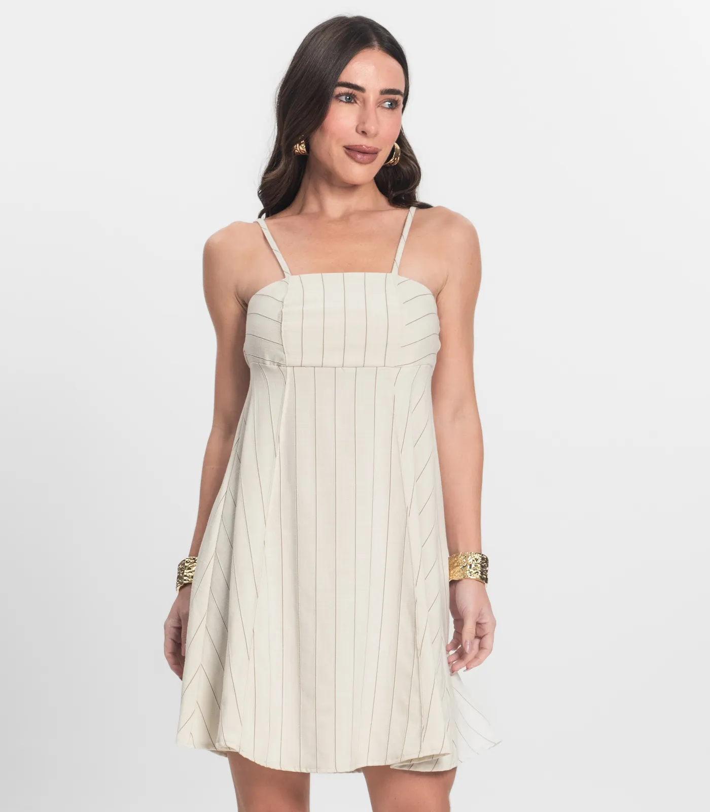 Vestido Curto De Alças Decote Quadrado Endless Bege - Imagem 2