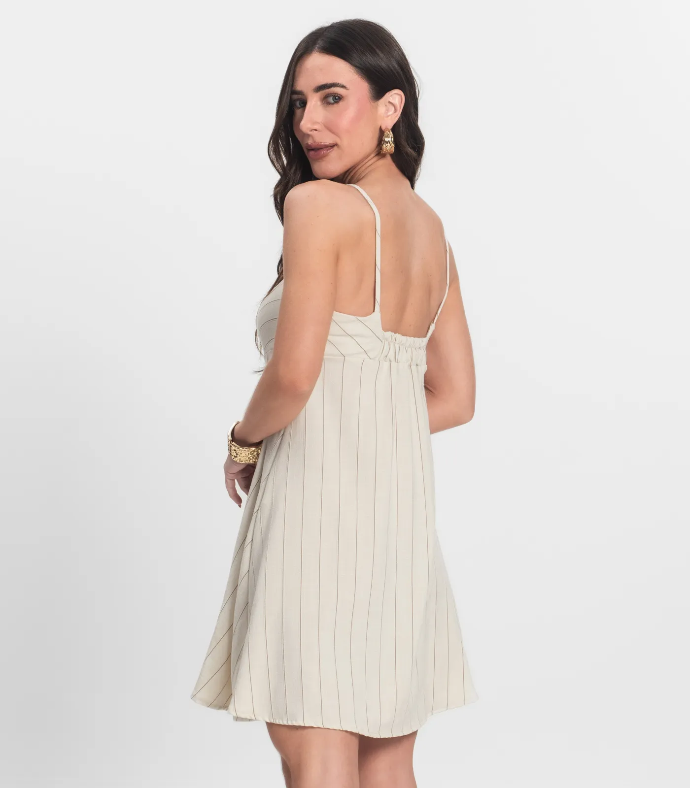 Vestido Curto De Alças Decote Quadrado Endless Bege - Imagem 3