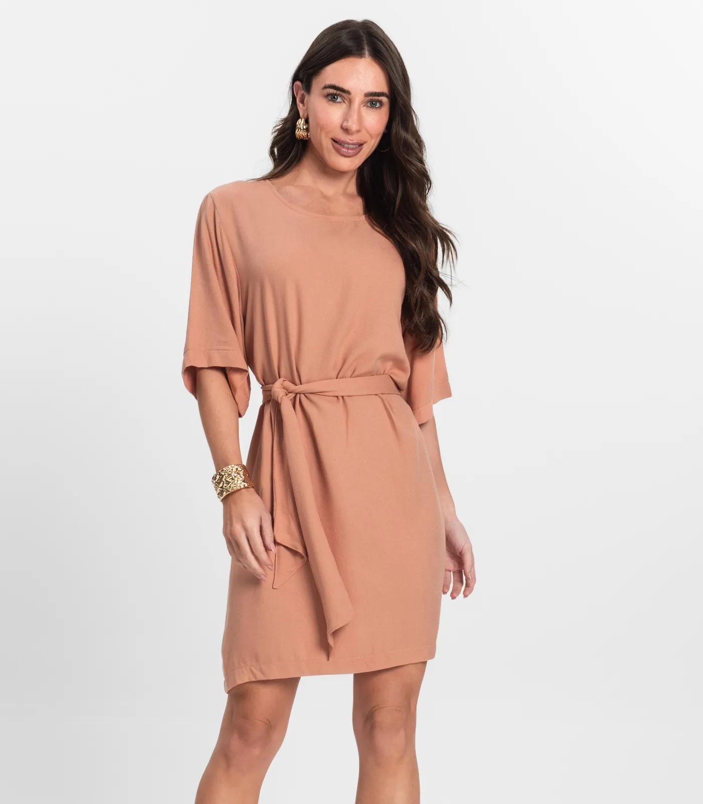 Vestido Curto Feminino Com Cinto Endless Marrom