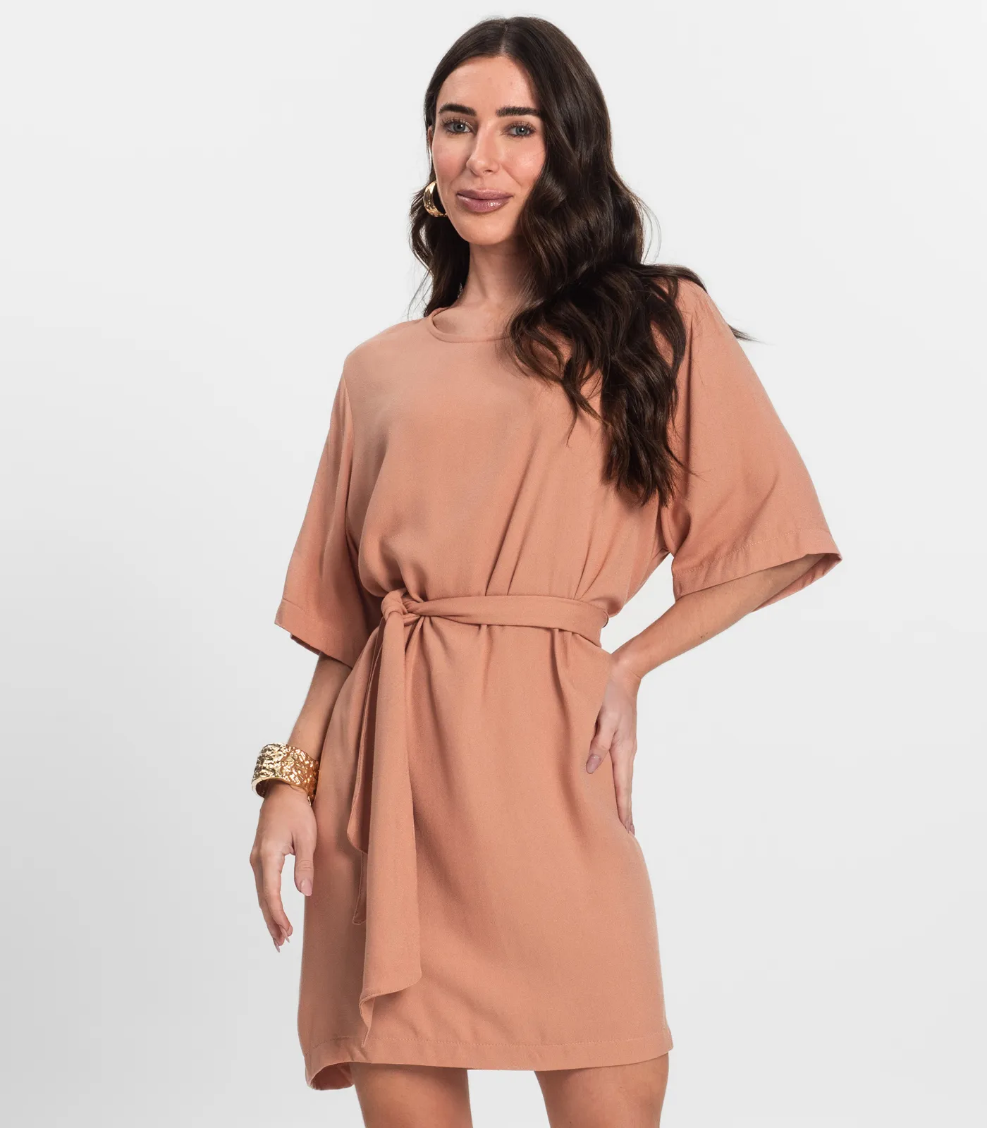 Vestido Curto Feminino Com Cinto Endless Marrom - Imagem 2