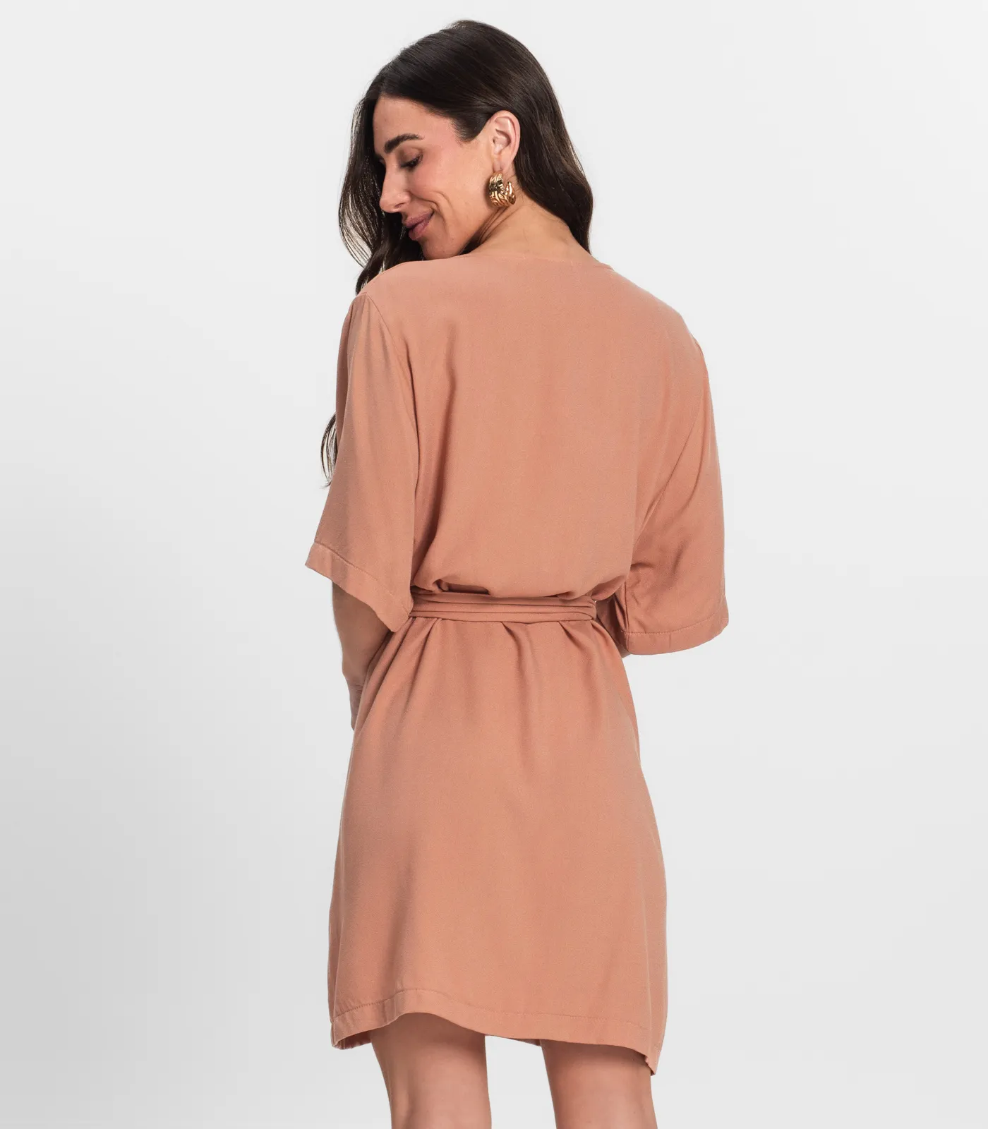 Vestido Curto Feminino Com Cinto Endless Marrom - Imagem 3