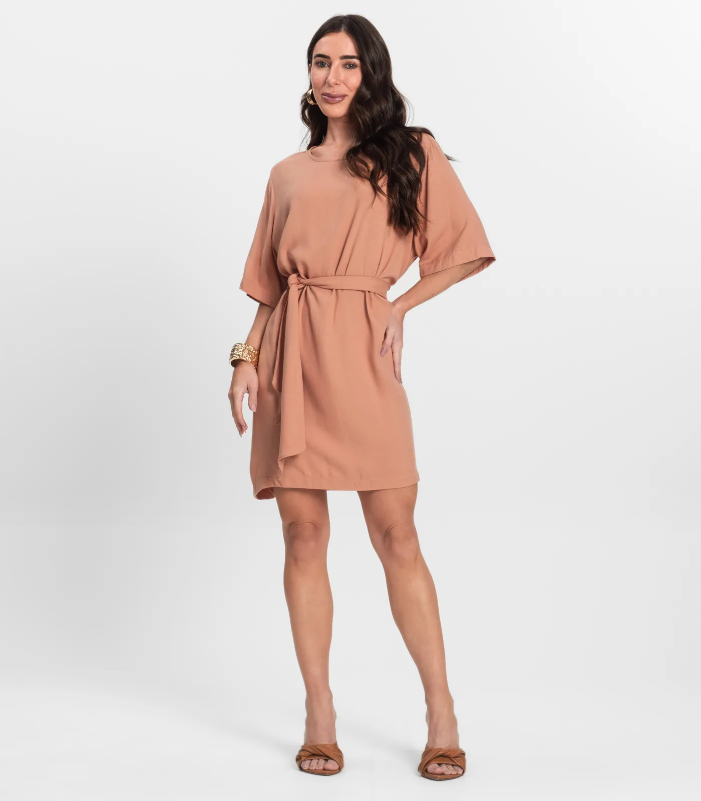 Vestido Curto Feminino Com Cinto Endless Marrom - Imagem 4