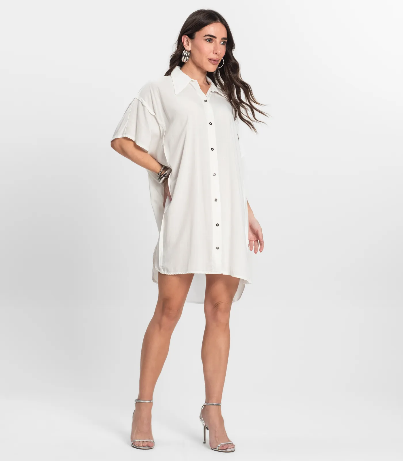 Vestido Chemise Feminino Com Gola Endless Bege - Imagem 4