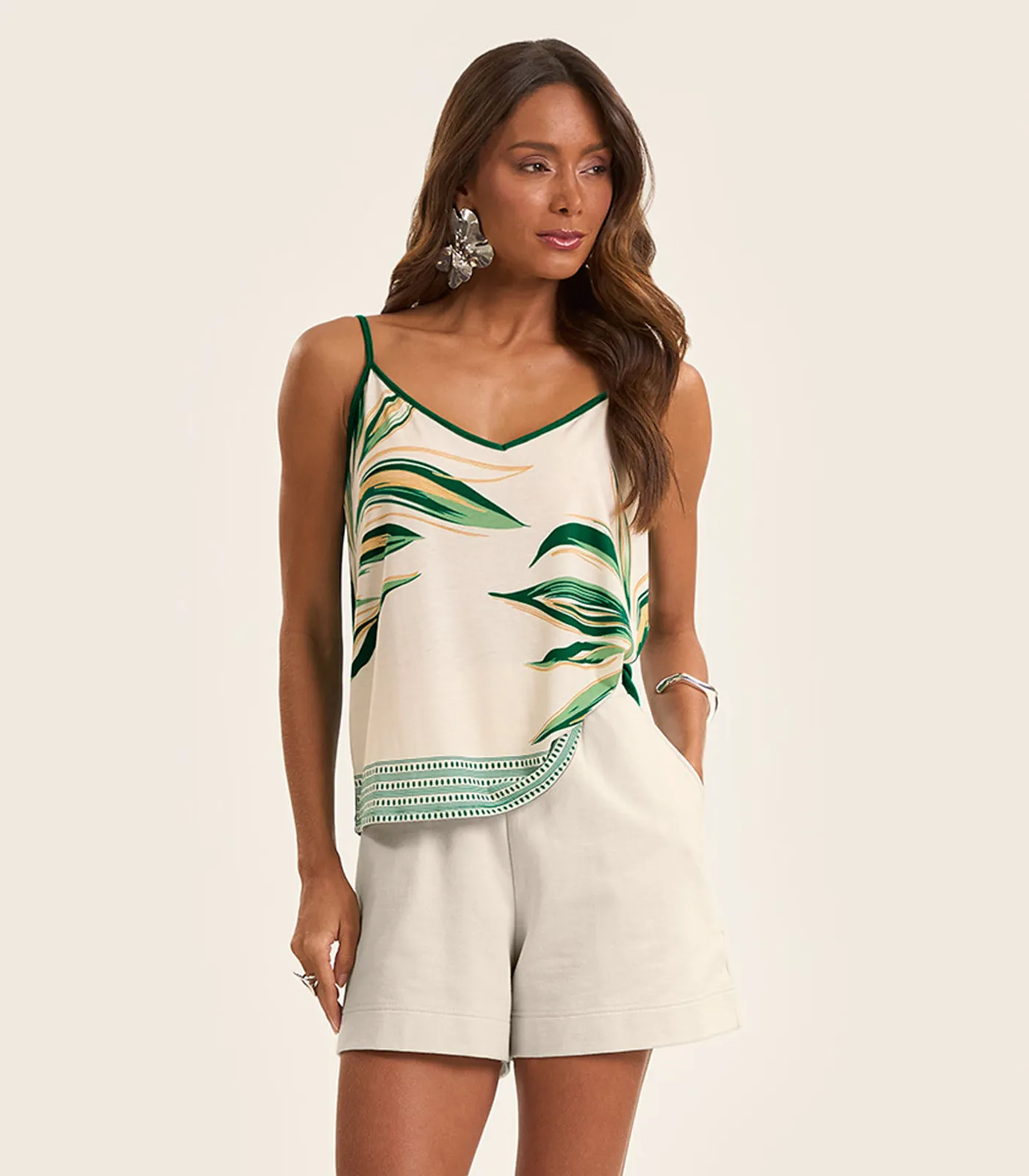 Blusa de Alças Poly Flex Ribana de Viscose Rovitex Verde - Imagem 2