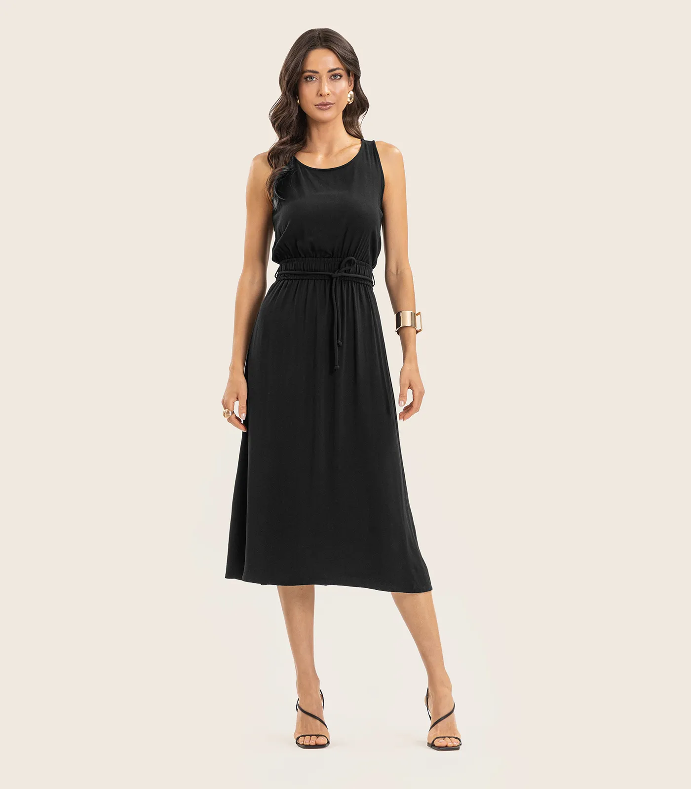 Vestido Midi Feminino Com Cinto Endless Preto - Imagem 4