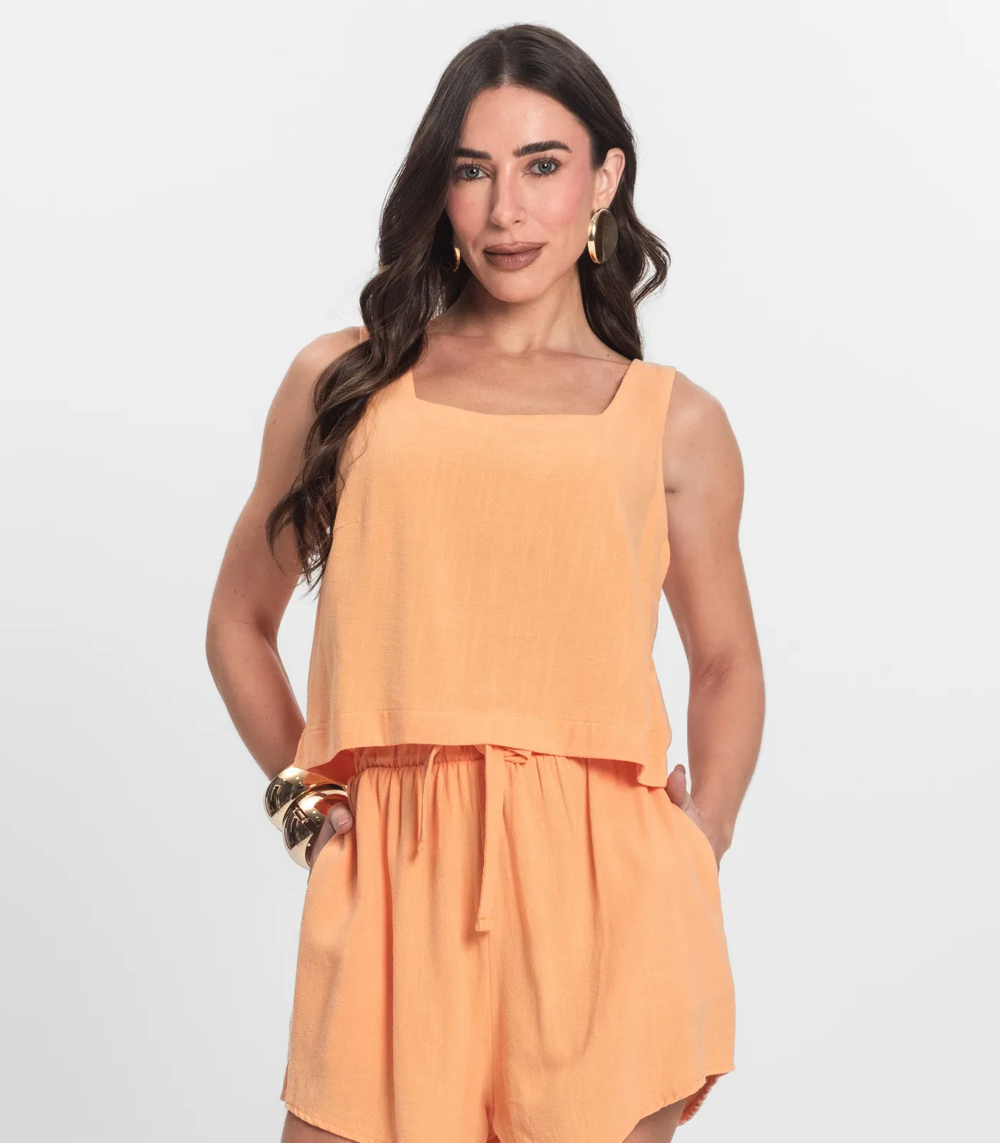 Regata Cropped Feminino Em Linho Endless Laranja