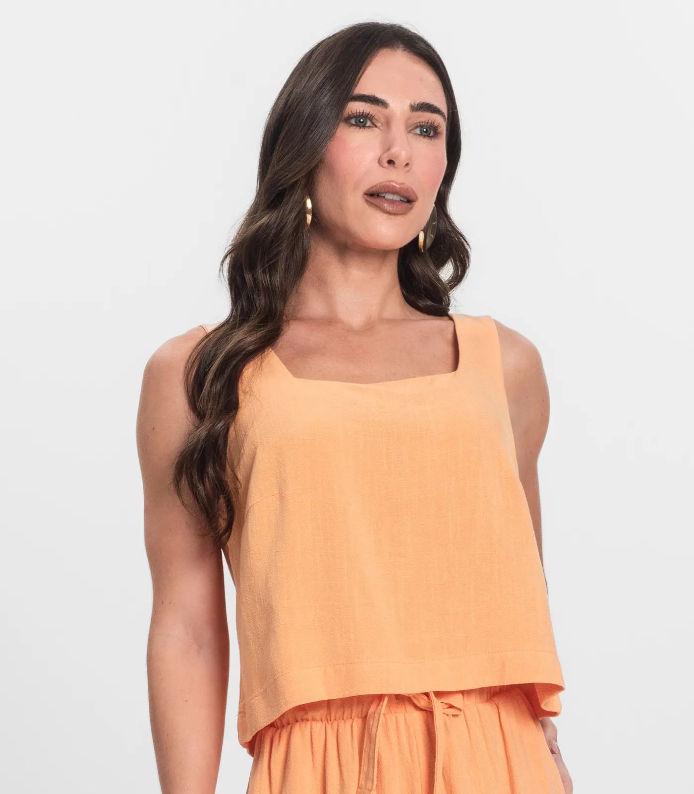 Regata Cropped Feminino Em Linho Endless Laranja - Imagem 2