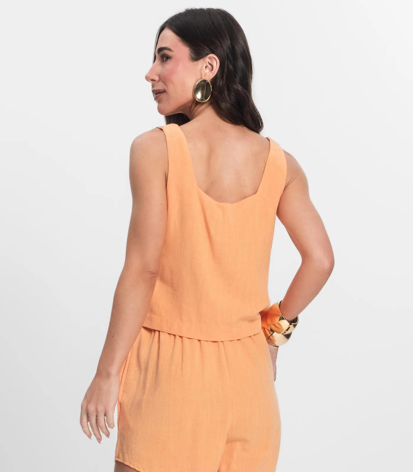 Regata Cropped Feminino Em Linho Endless Laranja - Imagem 3