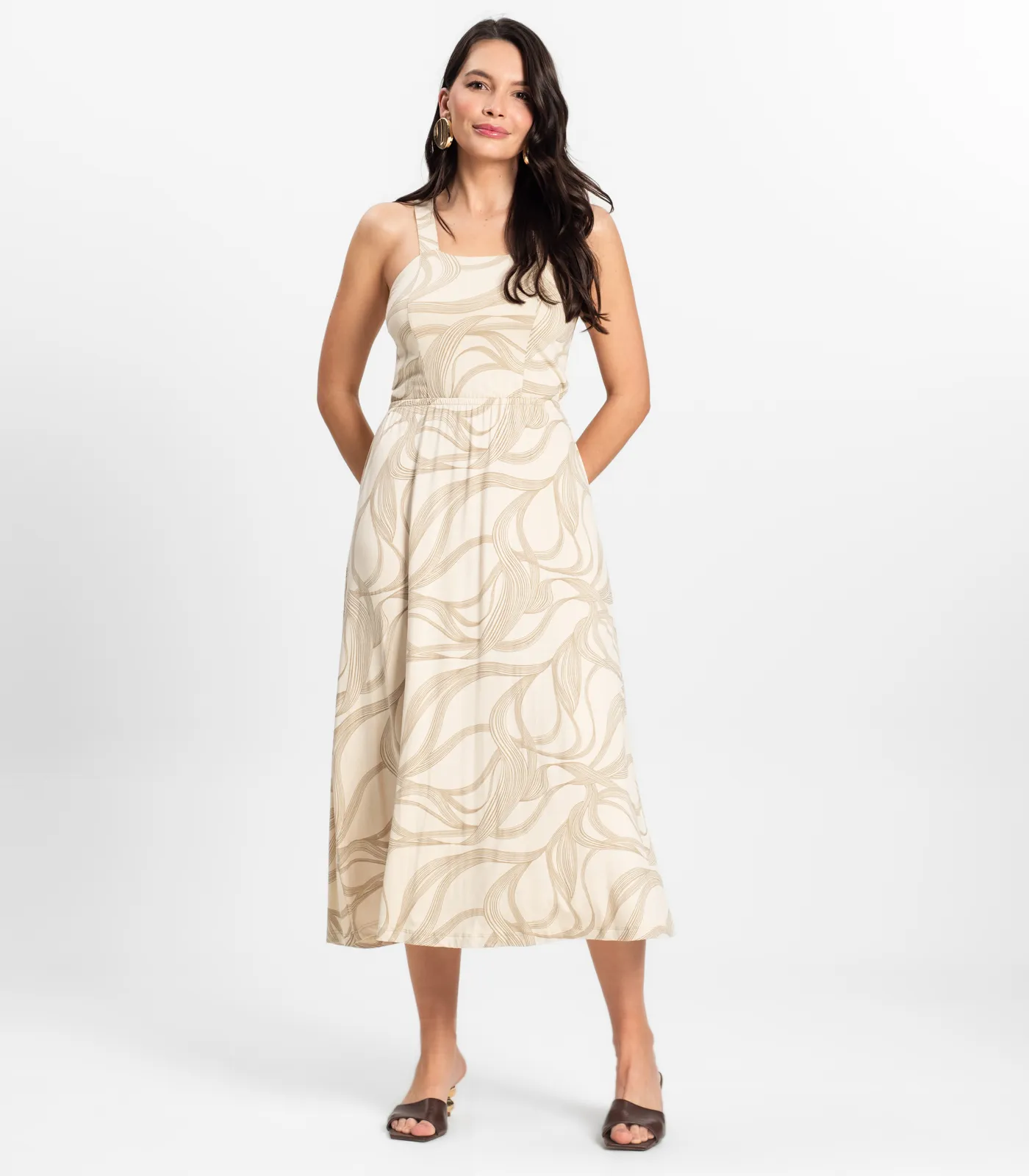 Vestido Midi em Viscotorcion Rovitex Bege