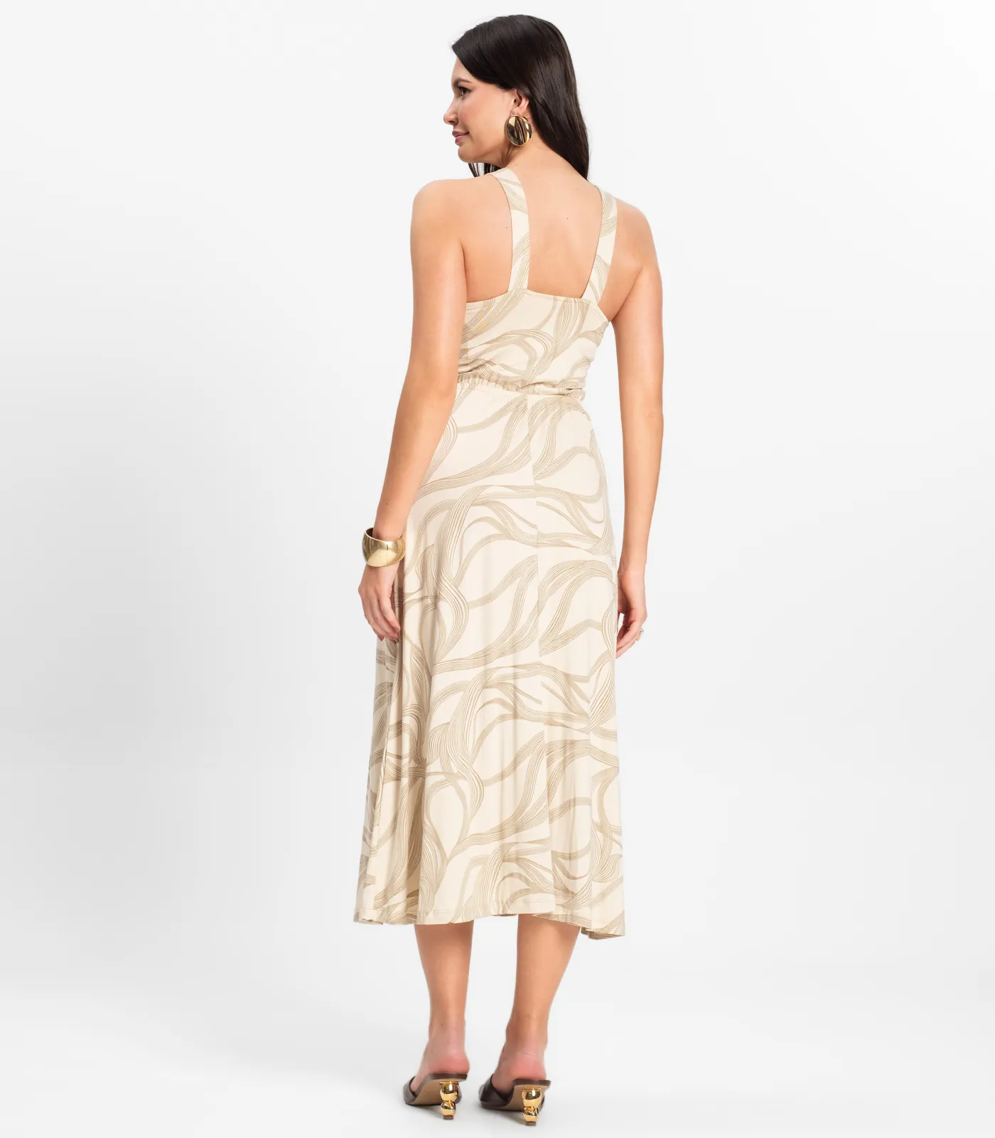 Vestido Midi em Viscotorcion Rovitex Bege - Imagem 3