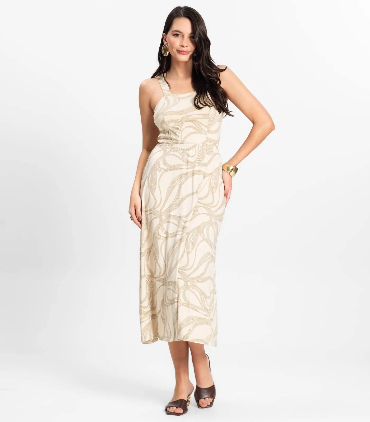 Vestido Midi em Viscotorcion Rovitex Bege - Imagem 4