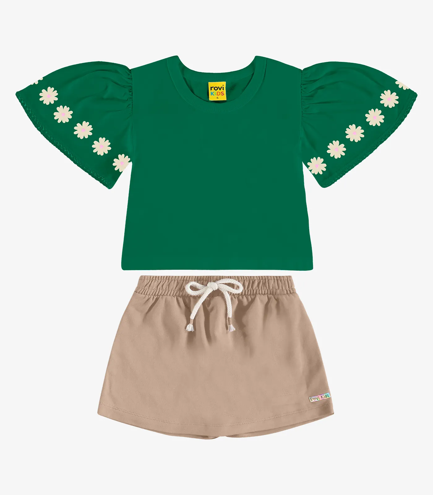 Conjunto com Shorts Saia Meia Malha Rovi Kids Verde