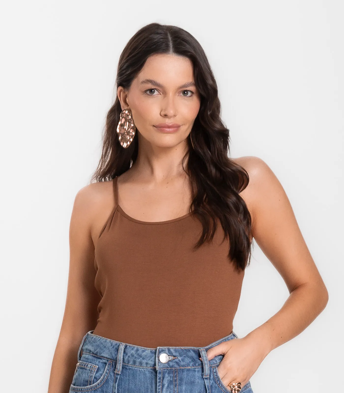 Blusa Feminina de Alças Básica Rovitex Chocolate - Imagem 2