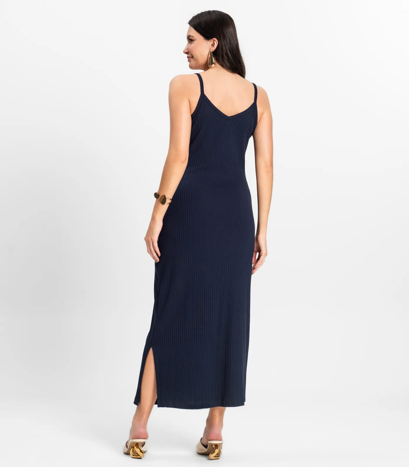 Vestido Midi em Ribana Canelada Rovitex Azul - Imagem 3