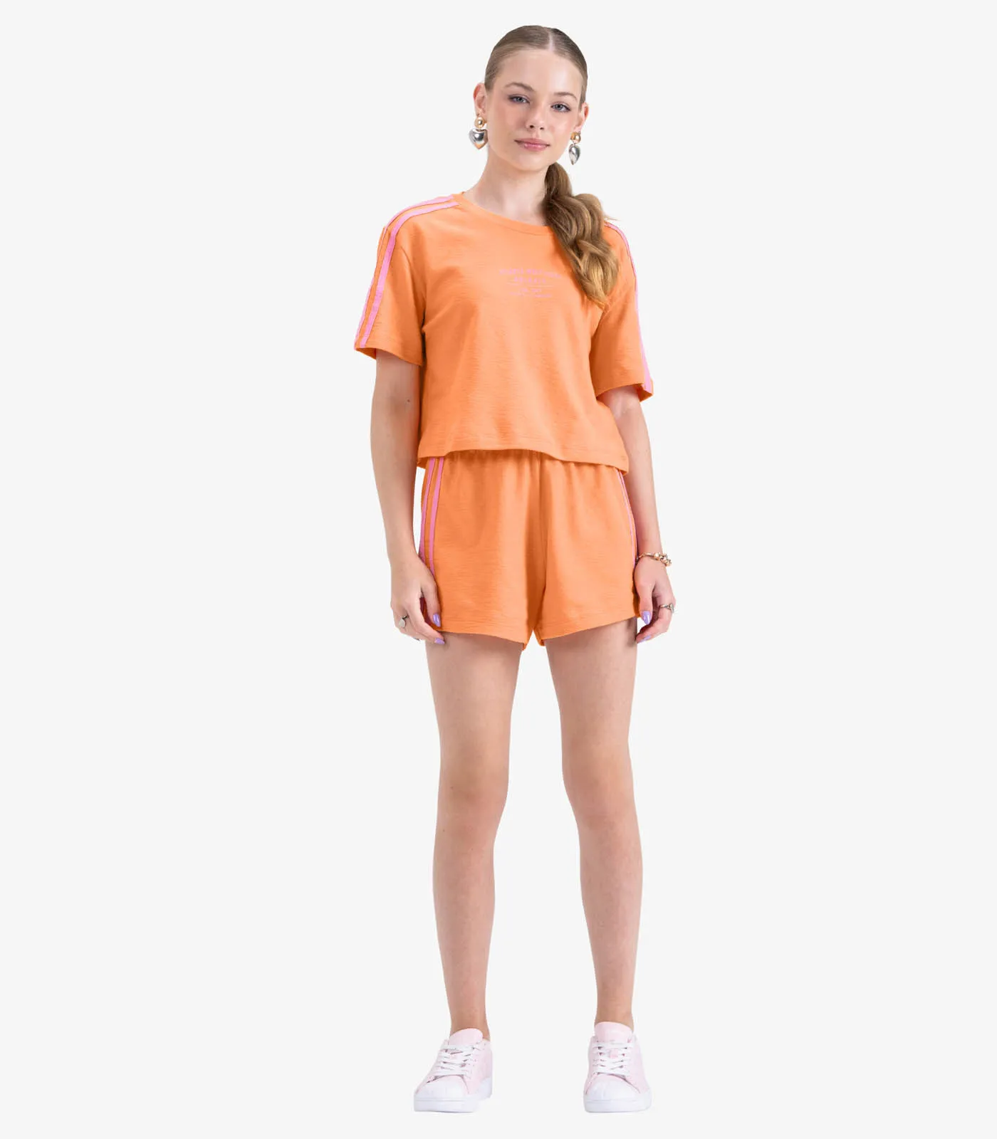 Conjunto Juvenil Blusa Com Shorts Moletinho Minty Laranja - Imagem 4