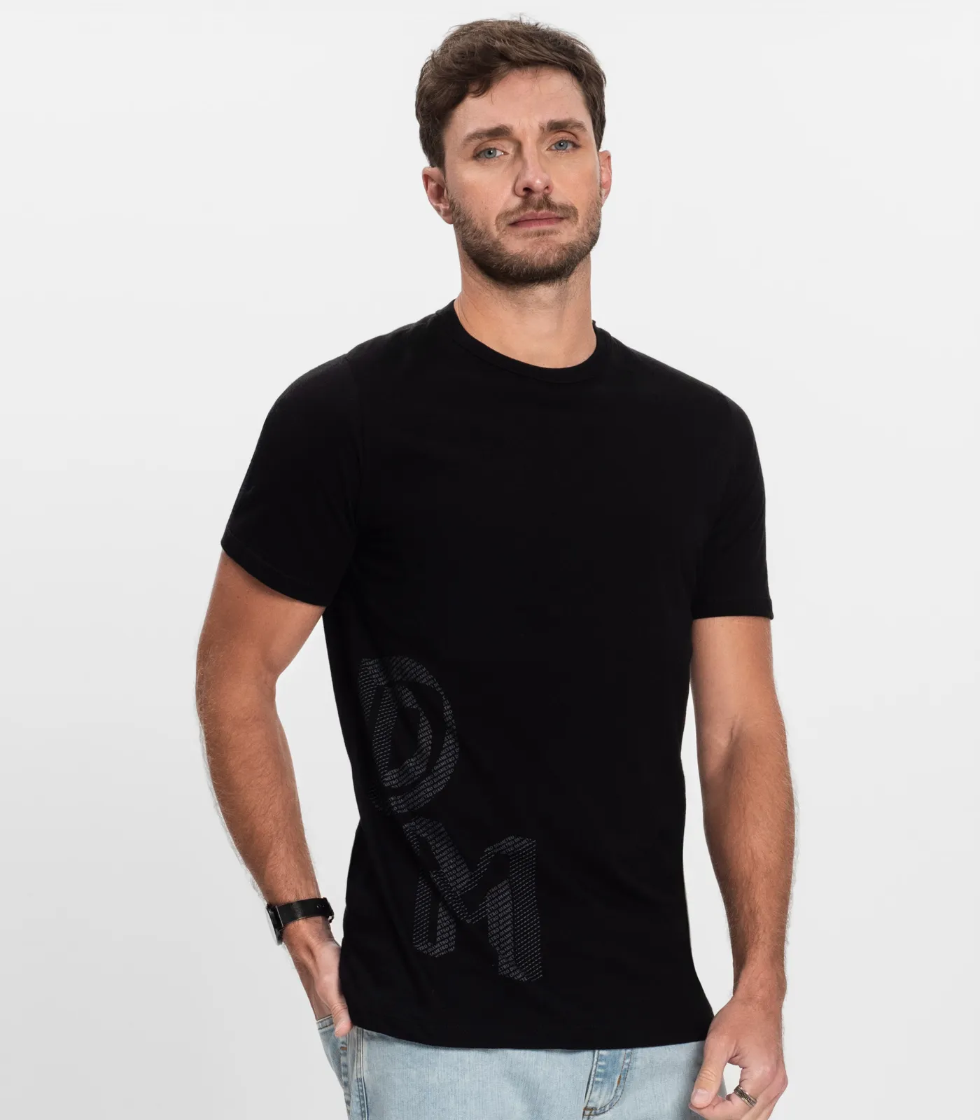 Camiseta Masculina Manga Curta Meia Malha Diametro Preto - Imagem 2