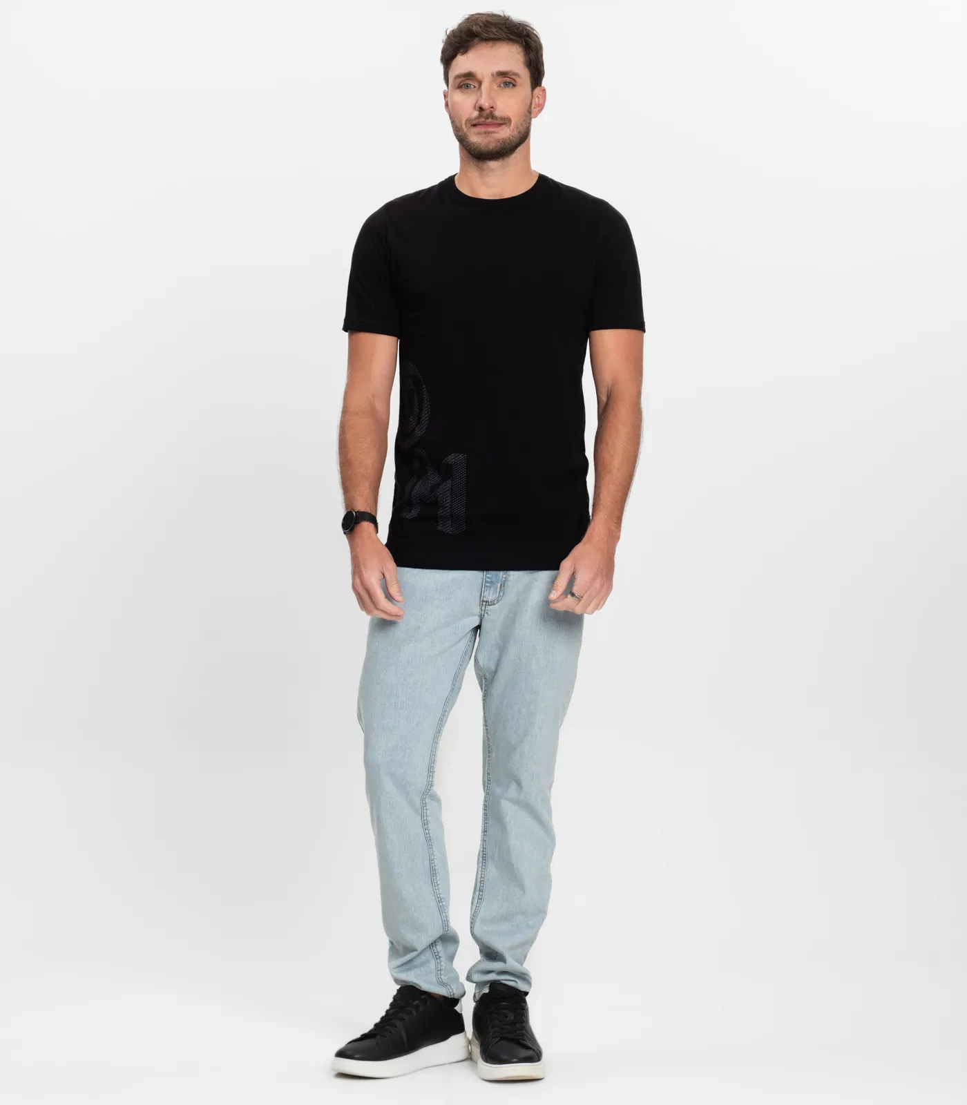 Camiseta Masculina Manga Curta Meia Malha Diametro Preto - Imagem 4