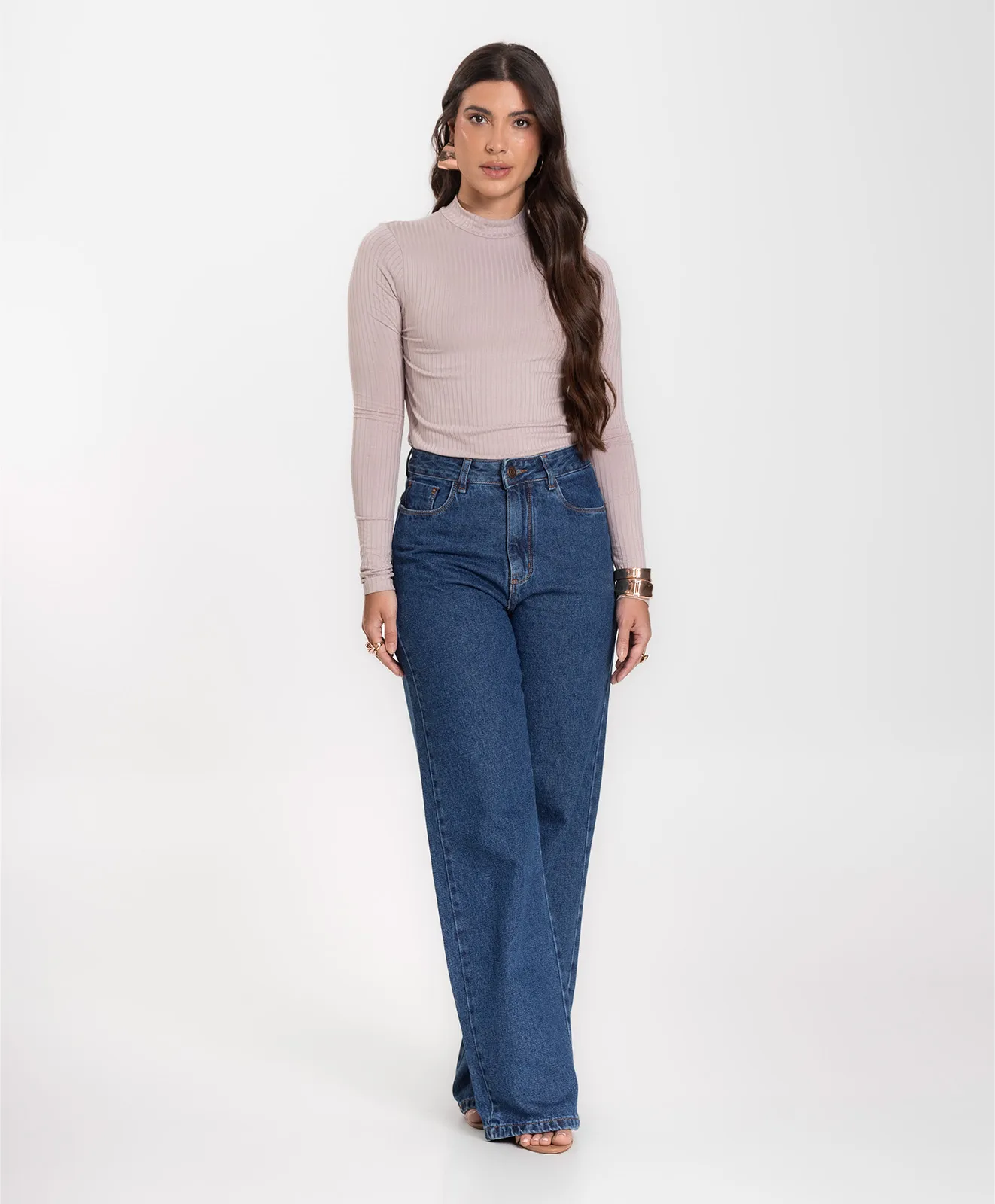 Blusa Manga Longa Feminina Canelada Select Bege - Imagem 4