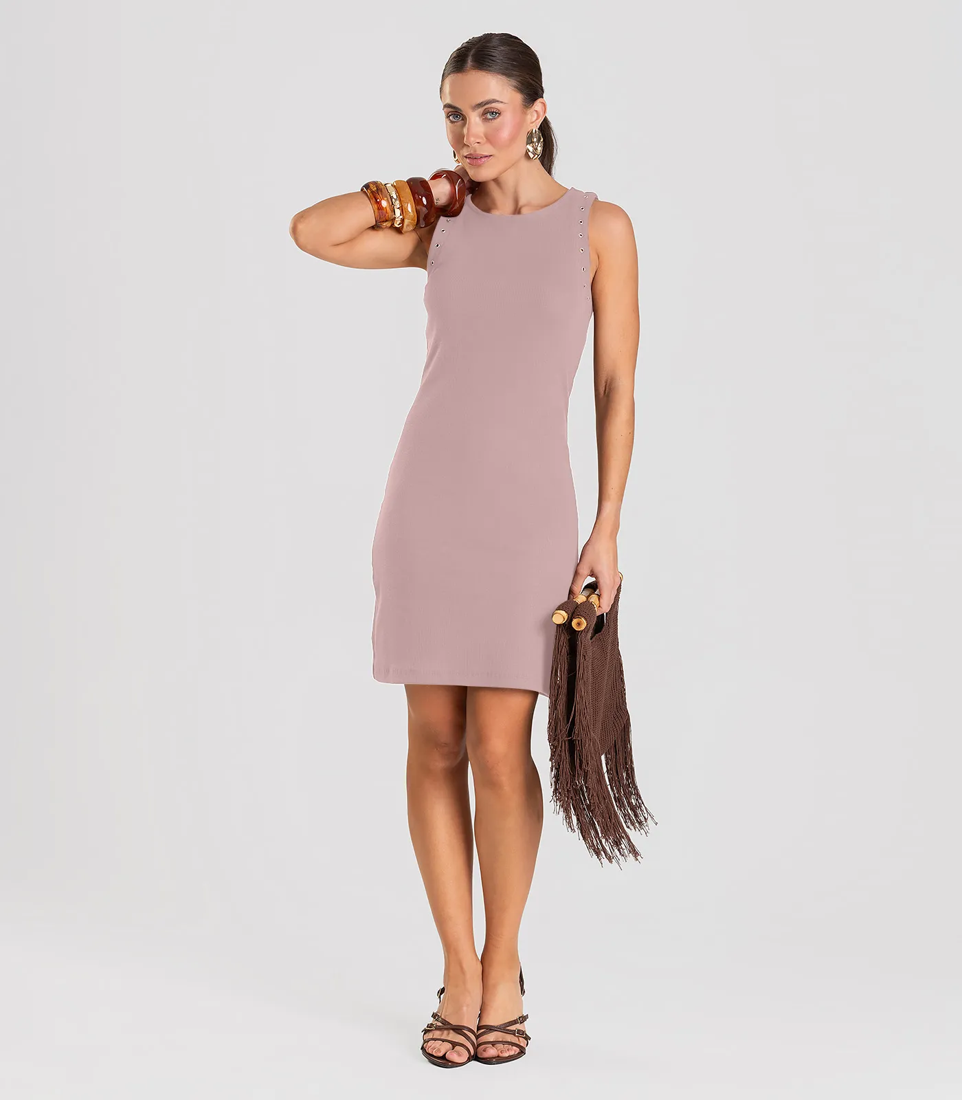 Vestido Feminino Canelado Dianna Rosa - Imagem 2