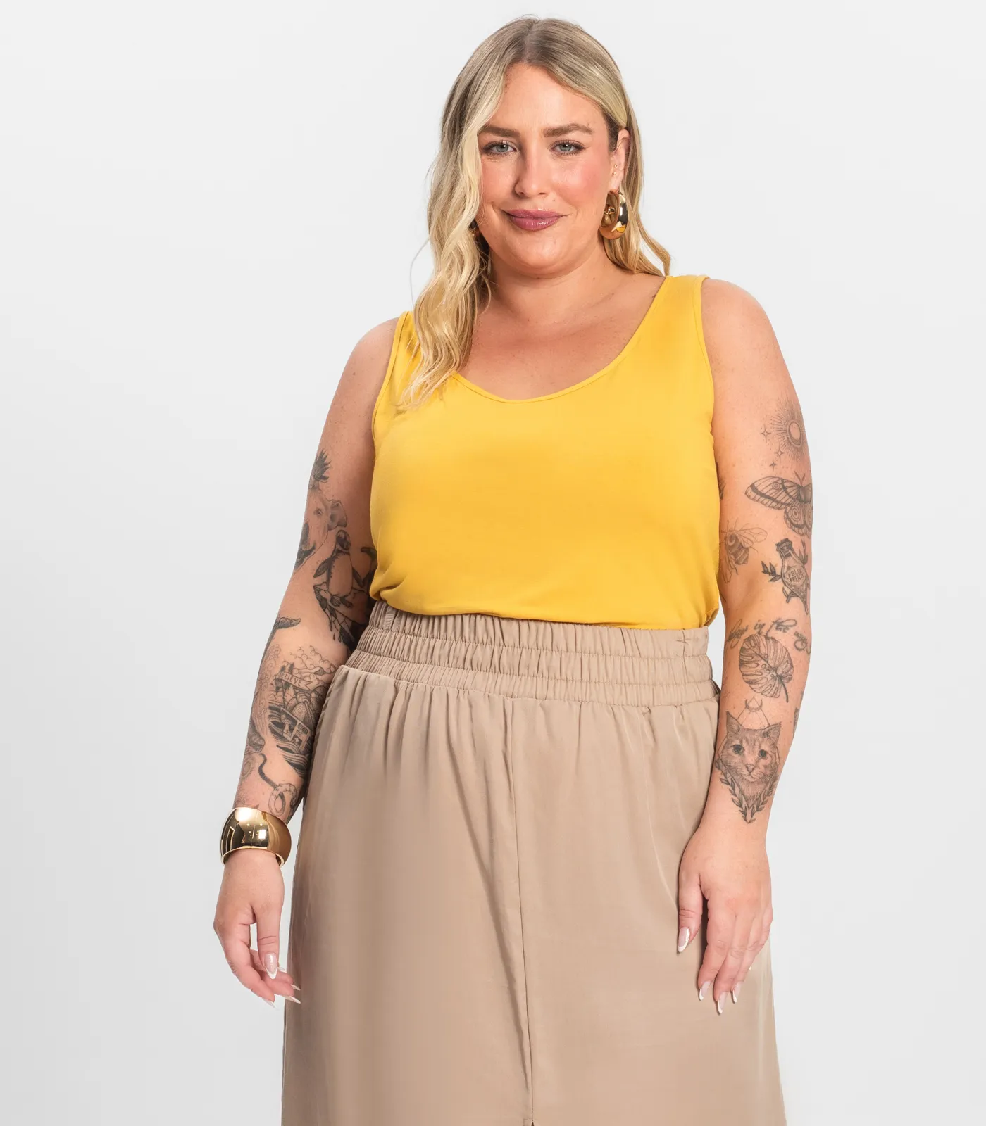 Regata Feminina Plus Size Secret Glam Amarelo