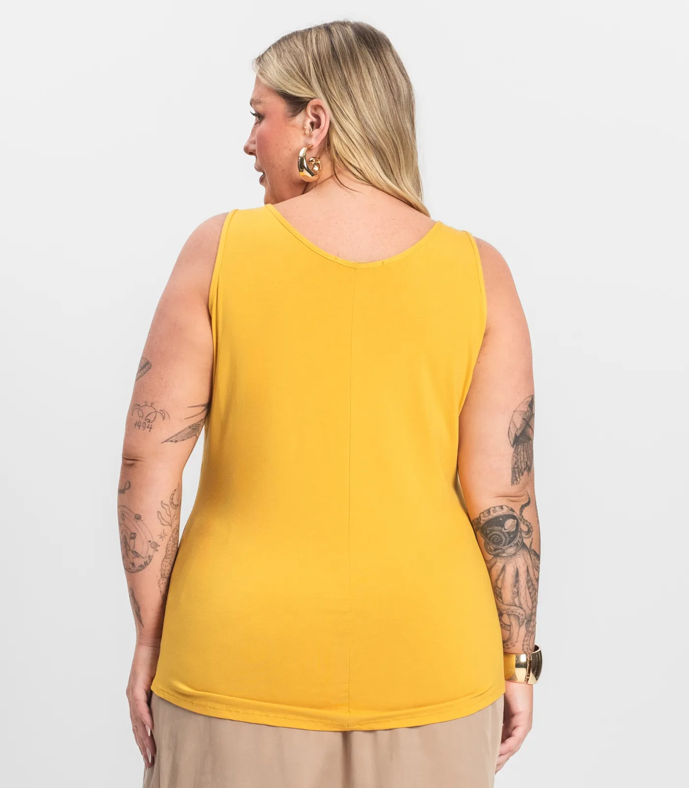 Regata Feminina Plus Size Secret Glam Amarelo - Imagem 3