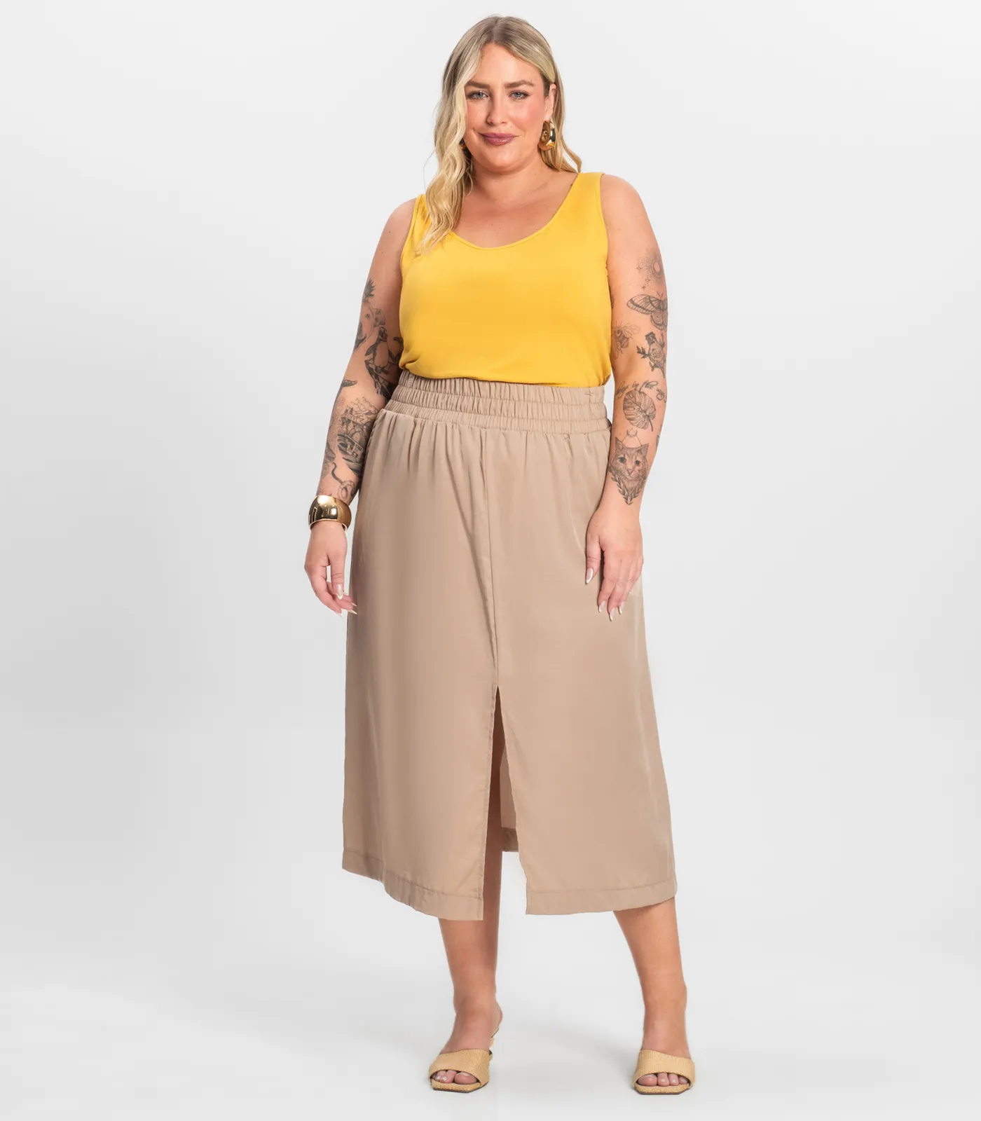 Regata Feminina Plus Size Secret Glam Amarelo - Imagem 4