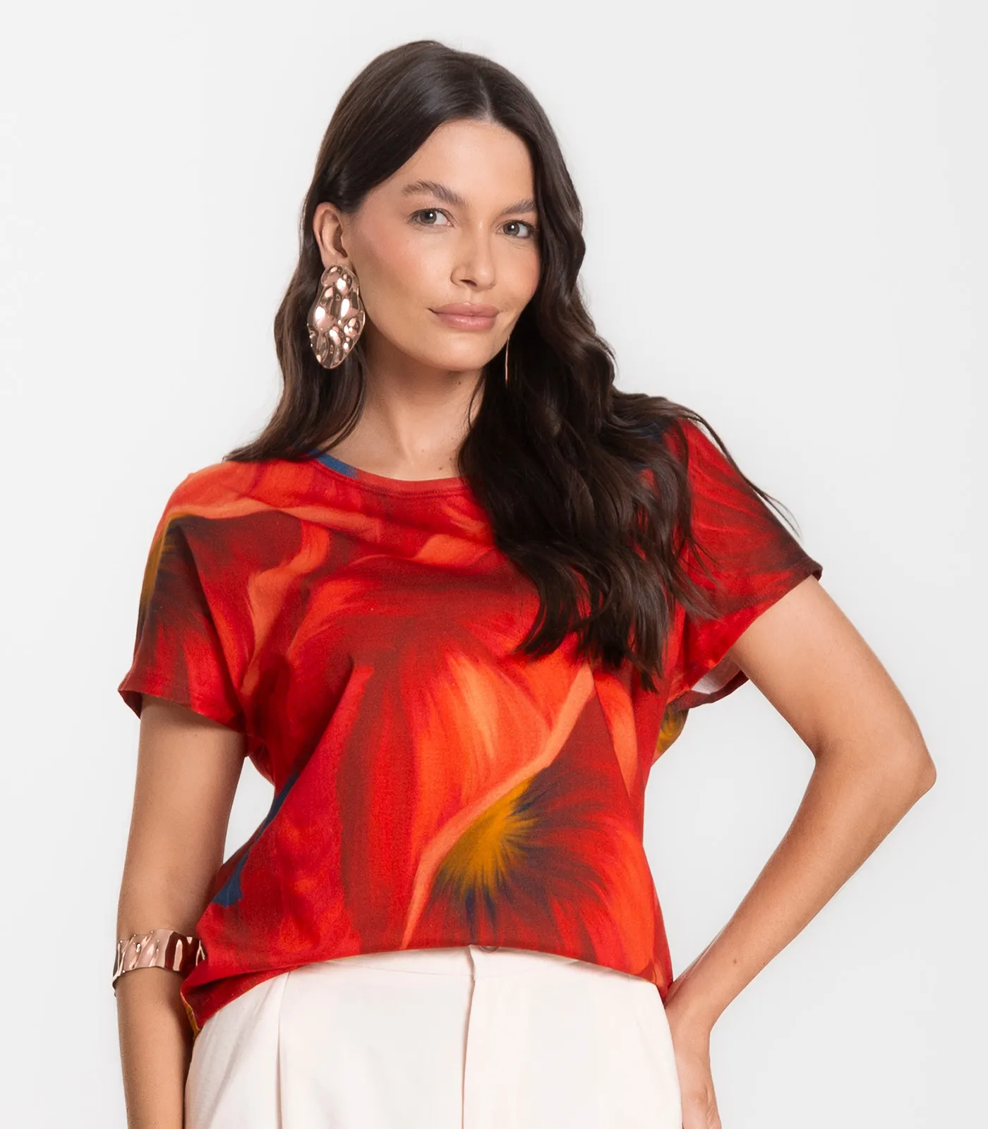 Blusa Feminina Estampada Rovitex Laranja - Imagem 2