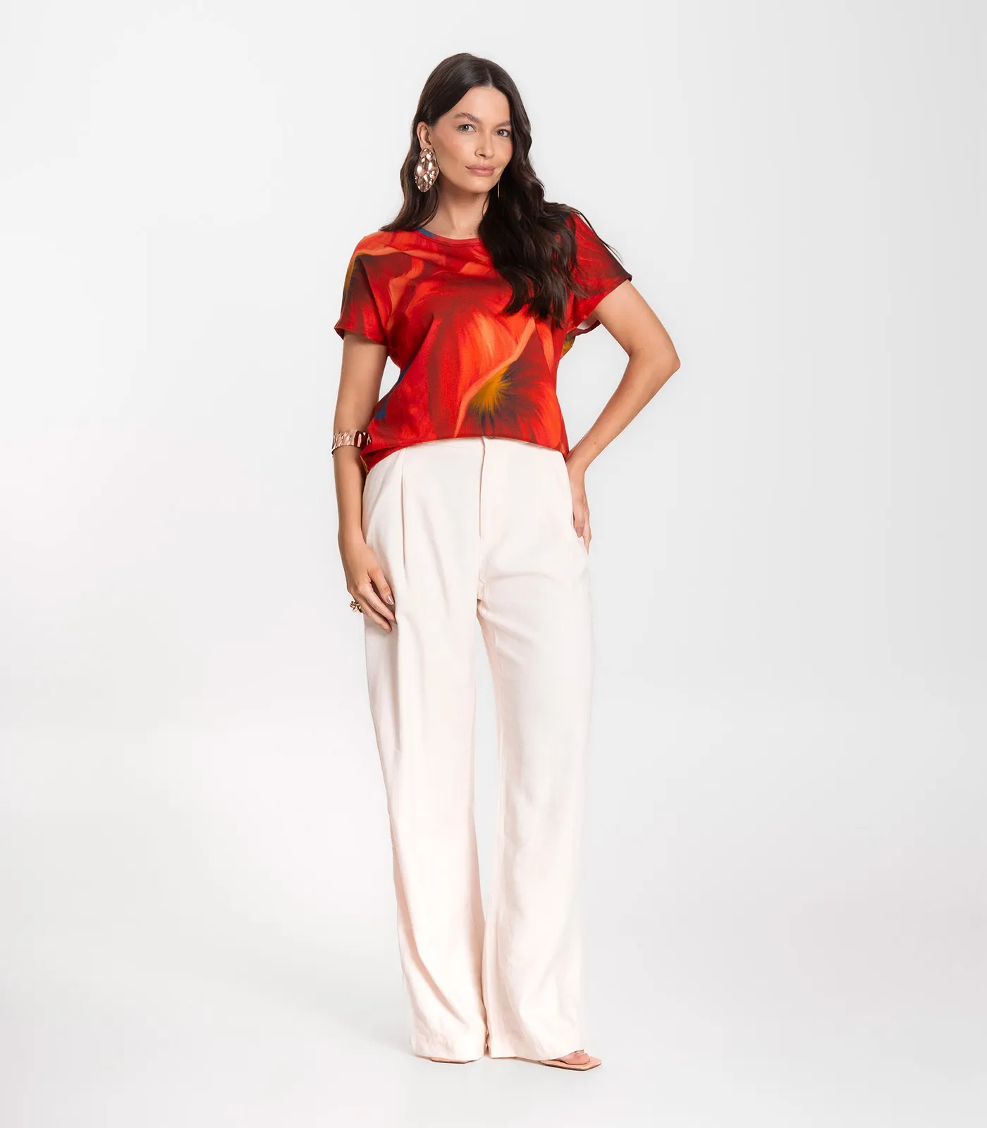 Blusa Feminina Estampada Rovitex Laranja - Imagem 4