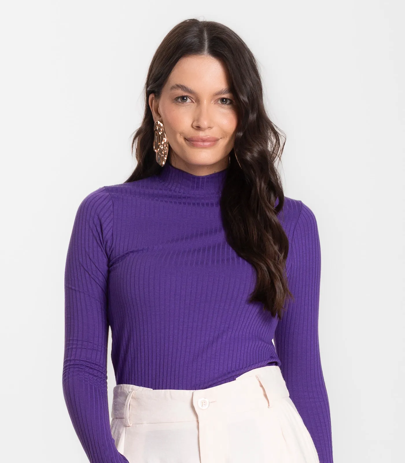 Blusa Manga Longa Feminina Canelada Select Roxo