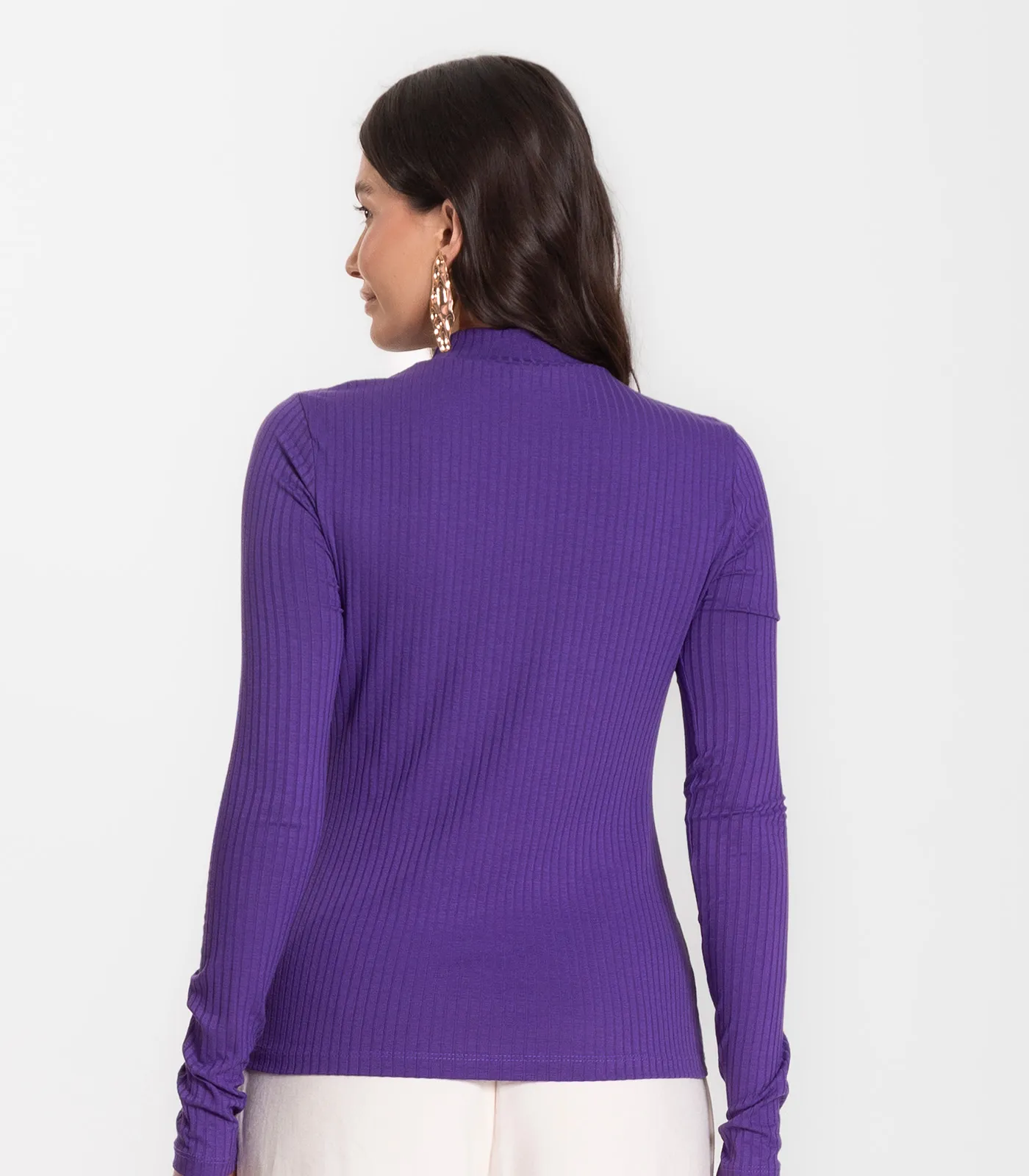 Blusa Manga Longa Feminina Canelada Select Roxo - Imagem 2
