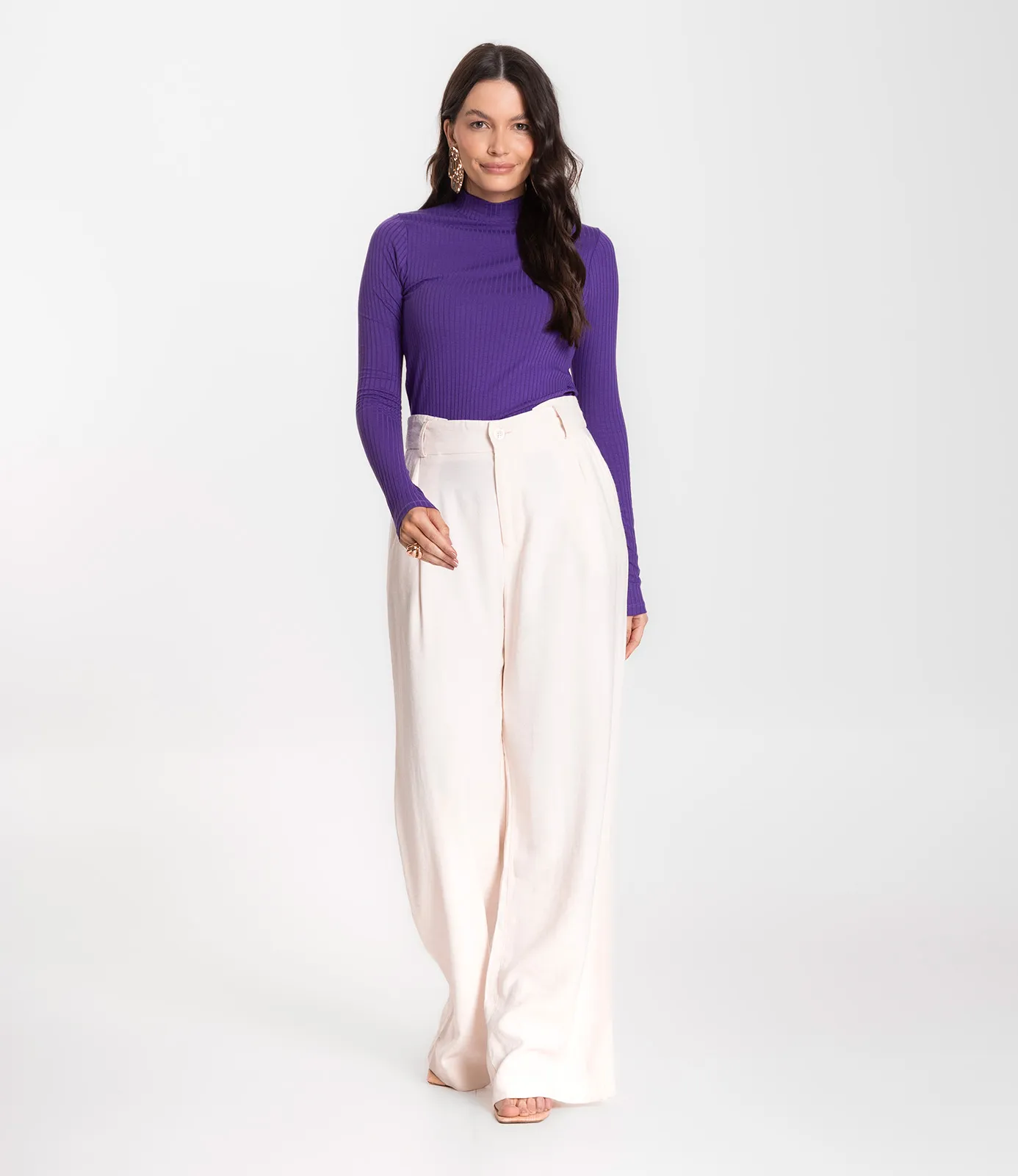 Blusa Manga Longa Feminina Canelada Select Roxo - Imagem 3