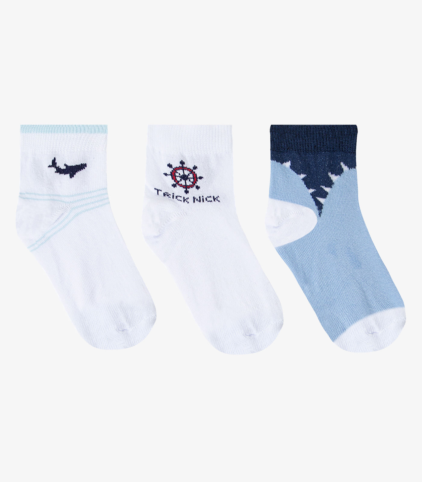 Kit 3 Pares De Meia Cano Curto Infantil Trick Nick Branco - Imagem 2