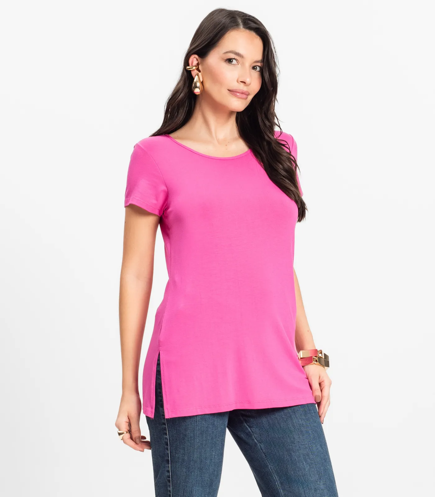 Blusa Básica Alongada Feminina Rovitex Rosa