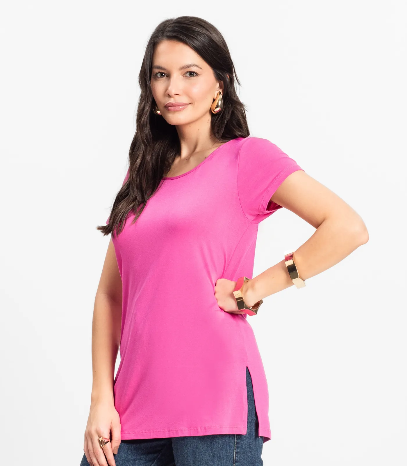 Blusa Básica Alongada Feminina Rovitex Rosa - Imagem 2