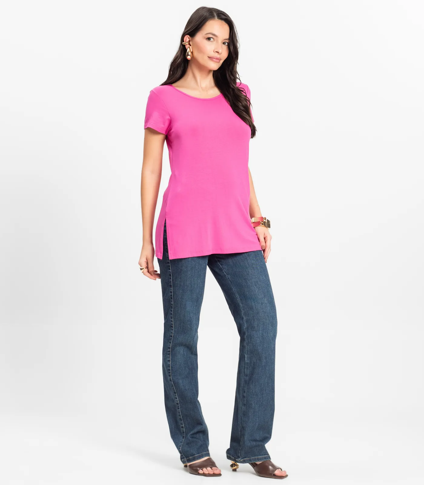 Blusa Básica Alongada Feminina Rovitex Rosa - Imagem 4