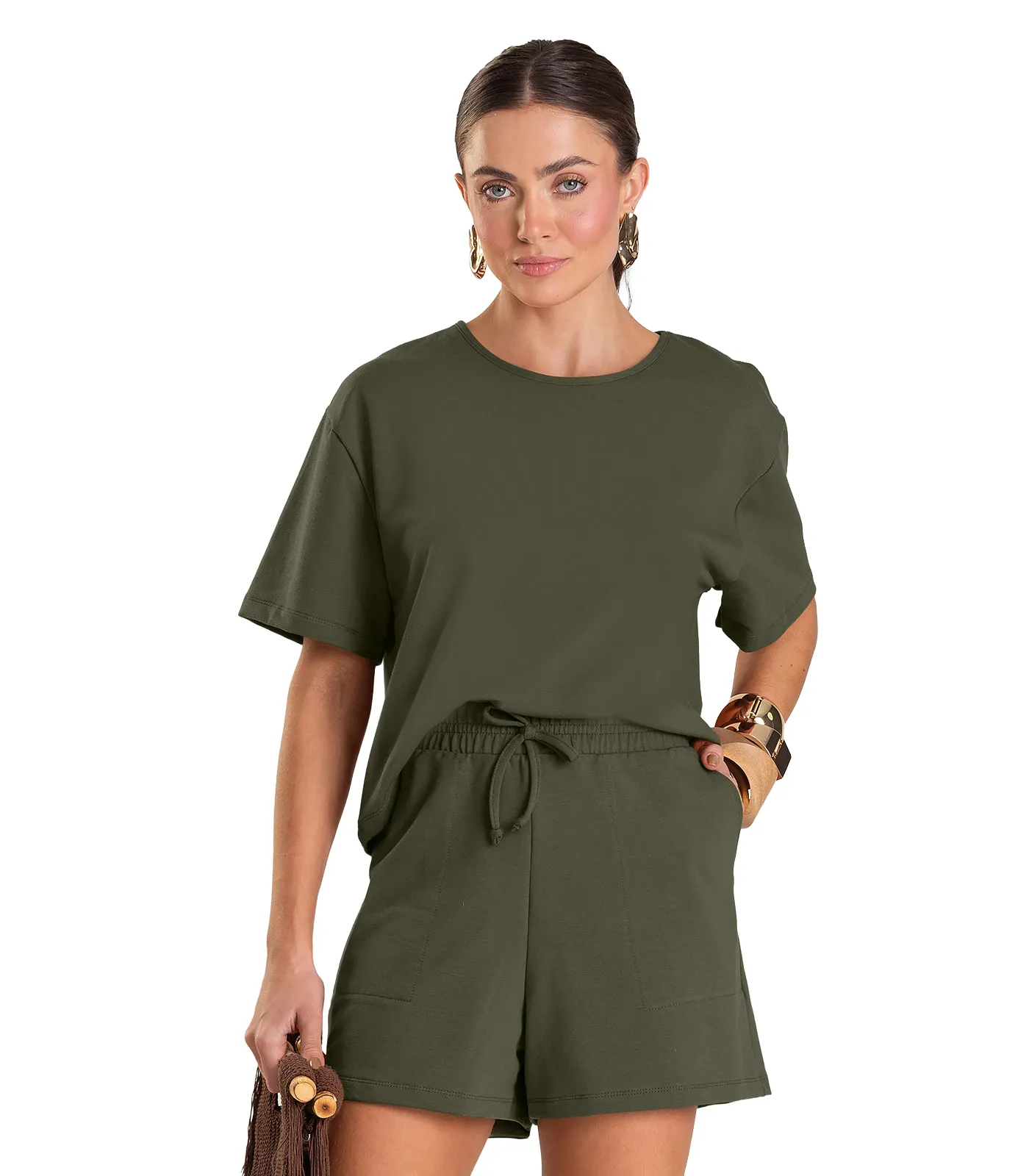 Conjunto Feminino Blusa Com Shorts Dianna Verde - Imagem 2