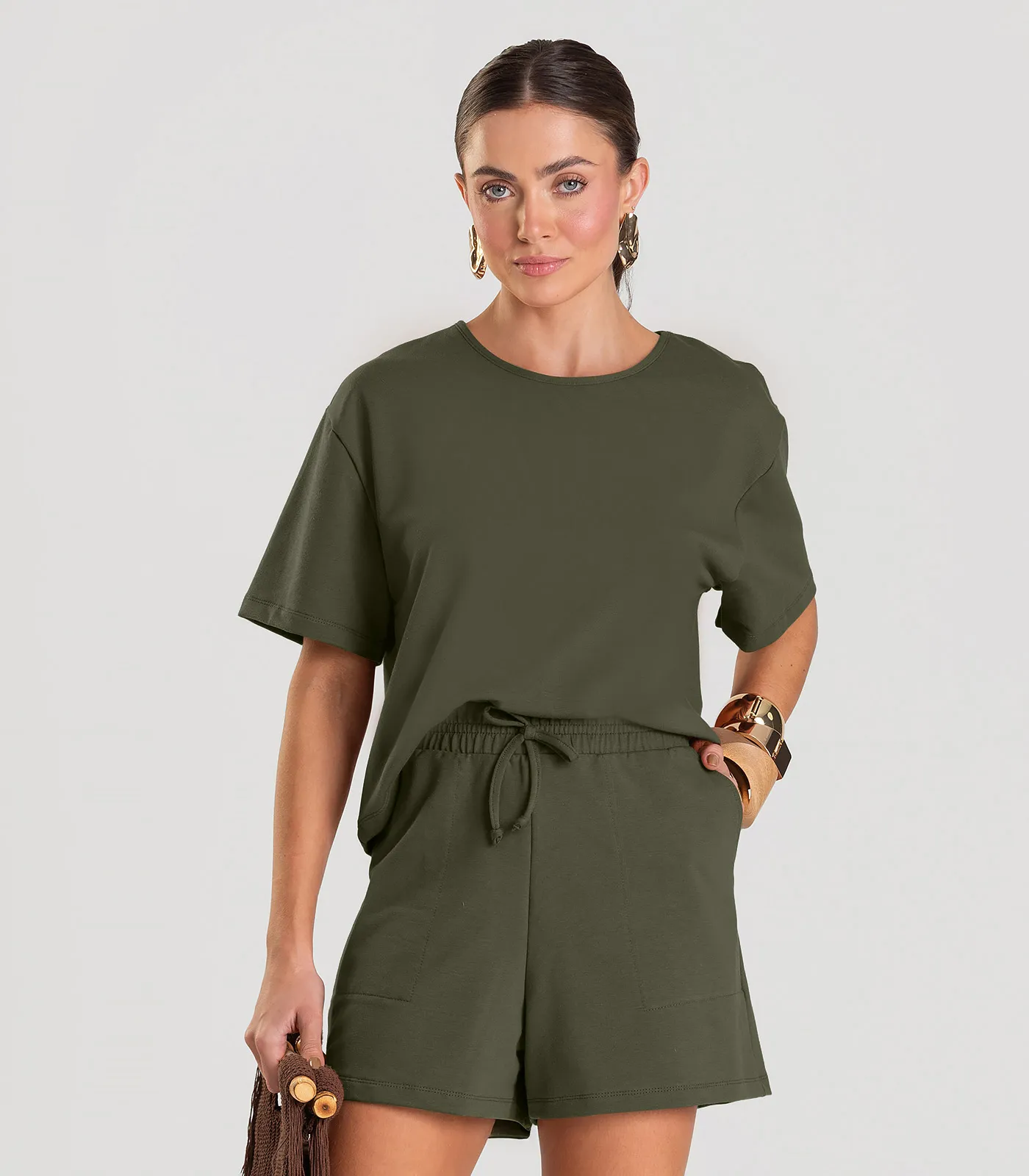 Conjunto Feminino Blusa Com Shorts Dianna Verde