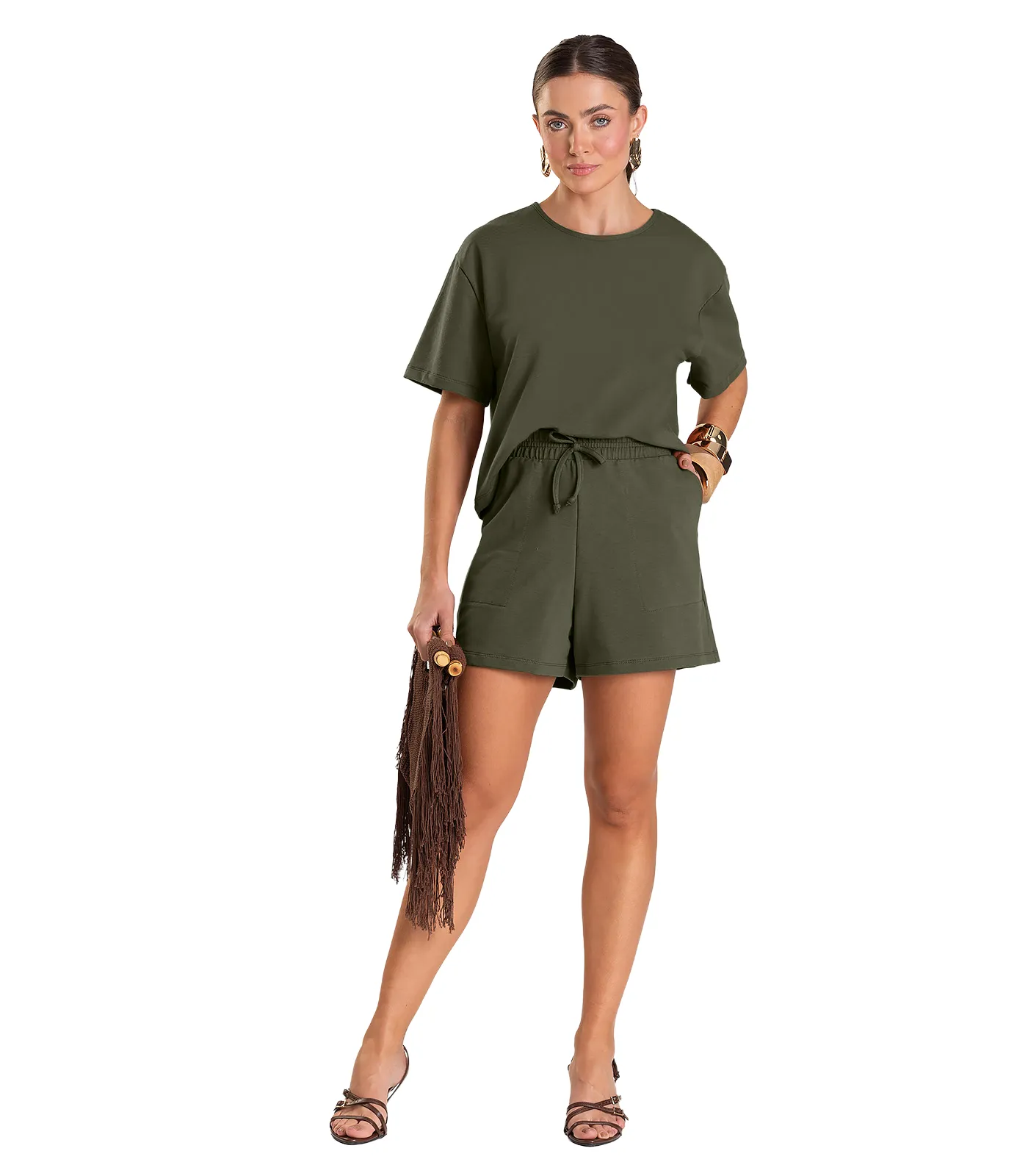 Conjunto Feminino Blusa Com Shorts Dianna Verde - Imagem 10