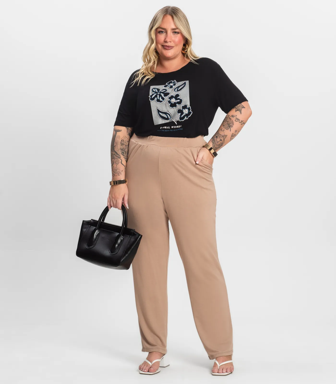 Camisa Manga Curta Plus Size Secret Glam Preto - Imagem 4