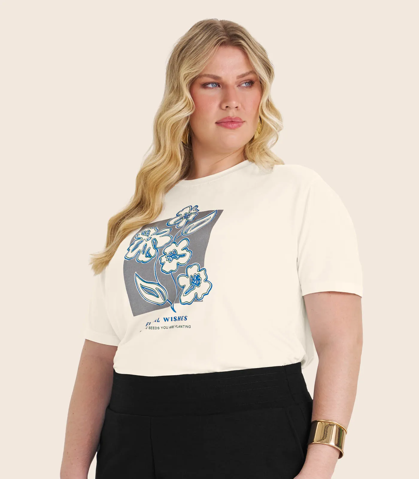 Camisa Manga Curta Plus Size Secret Glam Bege - Imagem 2