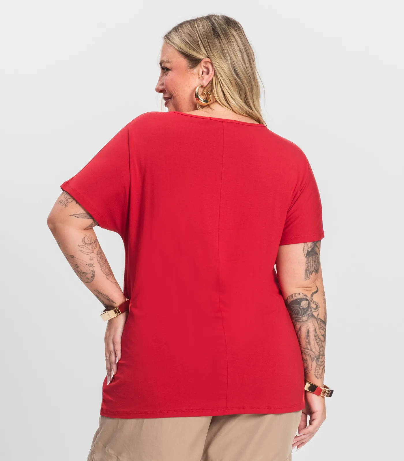 Blusa Manga Curta Feminina Plus Size Secret Glam Vermelho - Imagem 12