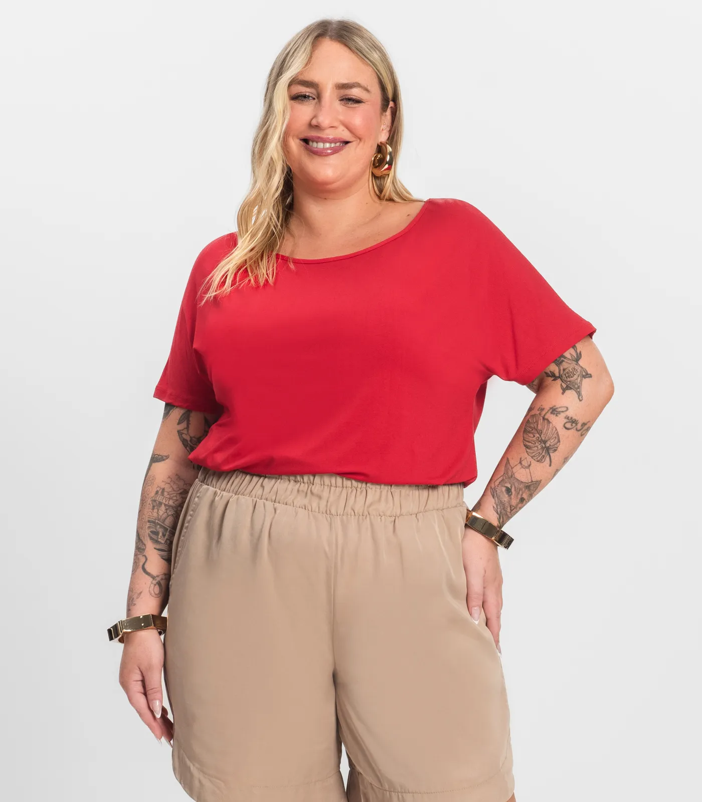 Blusa Manga Curta Feminina Plus Size Secret Glam Vermelho - Imagem 28