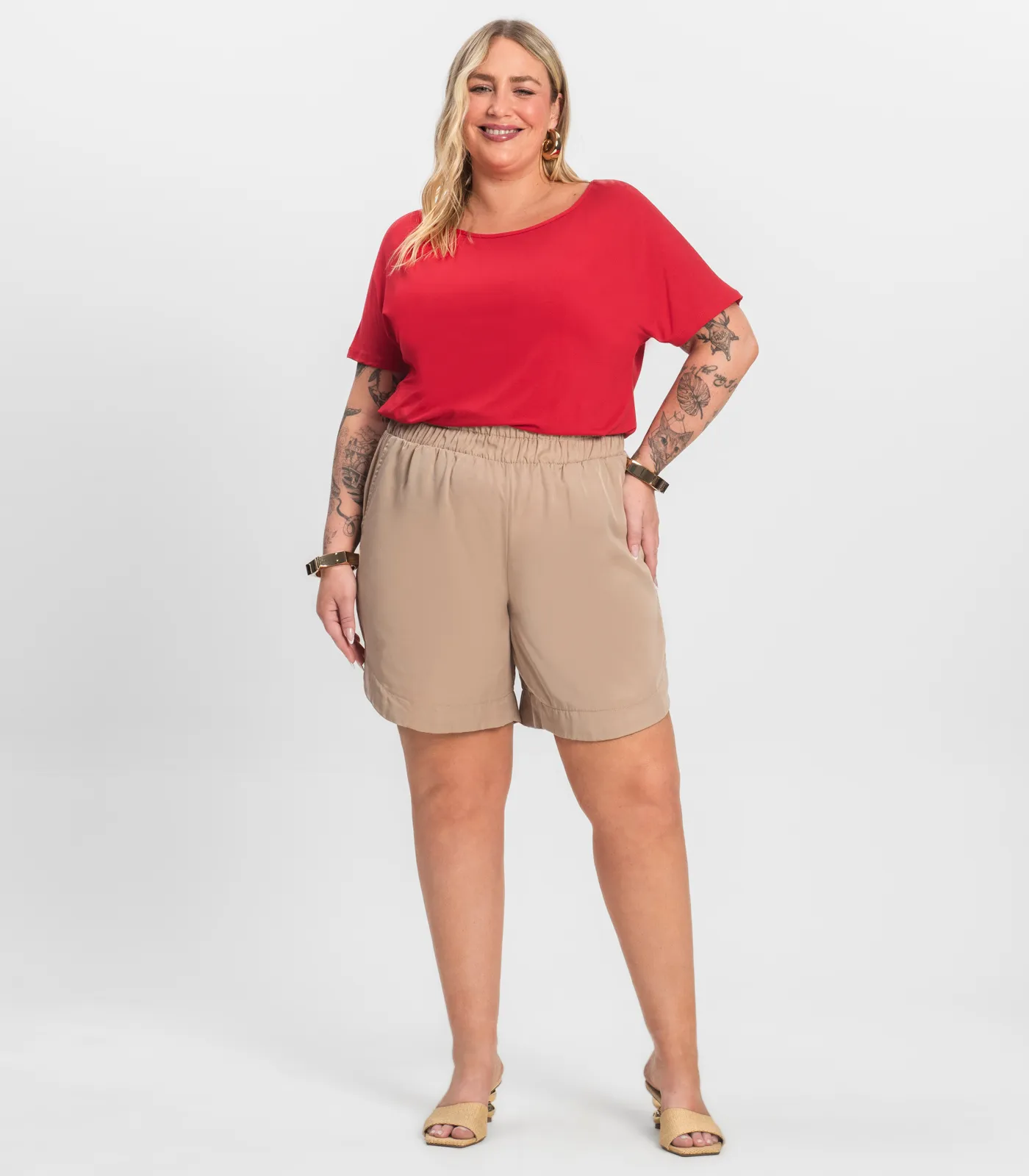 Blusa Manga Curta Feminina Plus Size Secret Glam Vermelho - Imagem 31