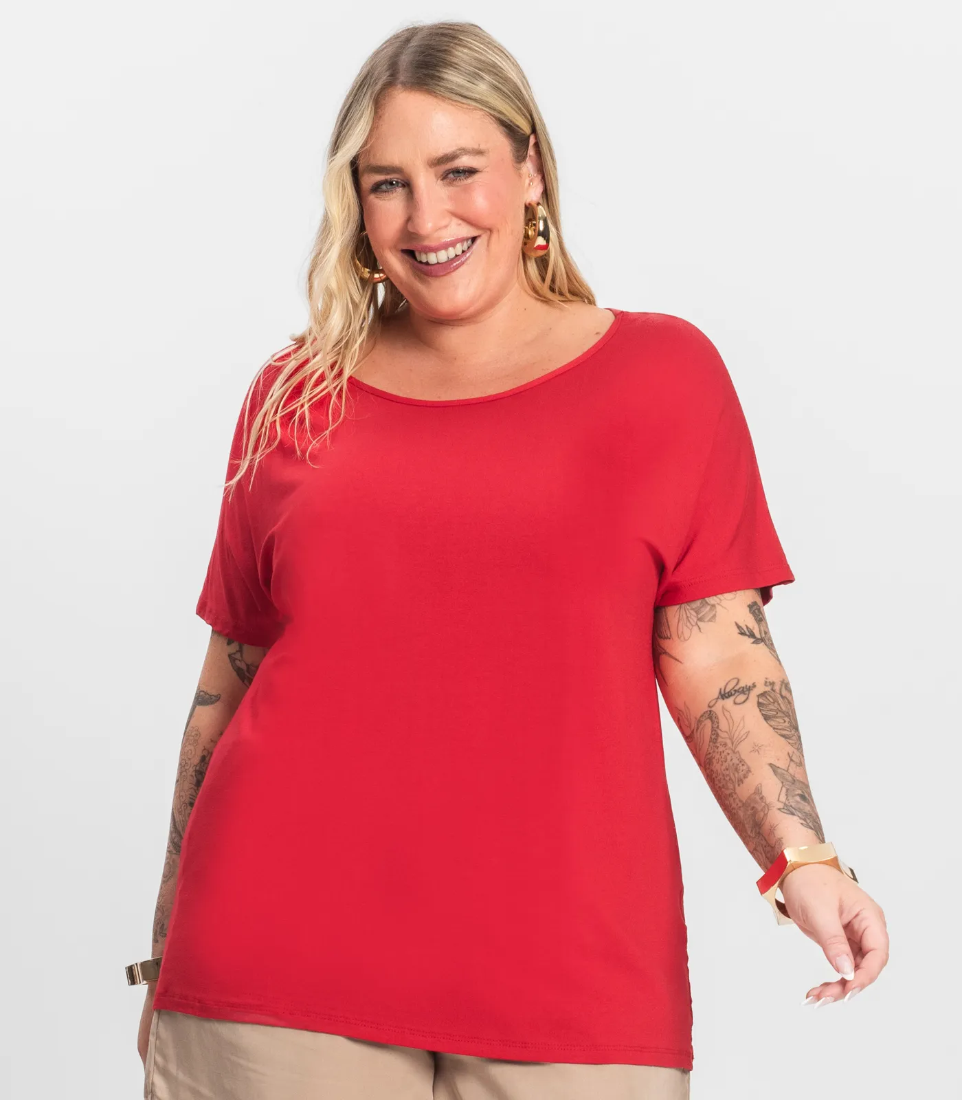Blusa Manga Curta Feminina Plus Size Secret Glam Vermelho - Imagem 20